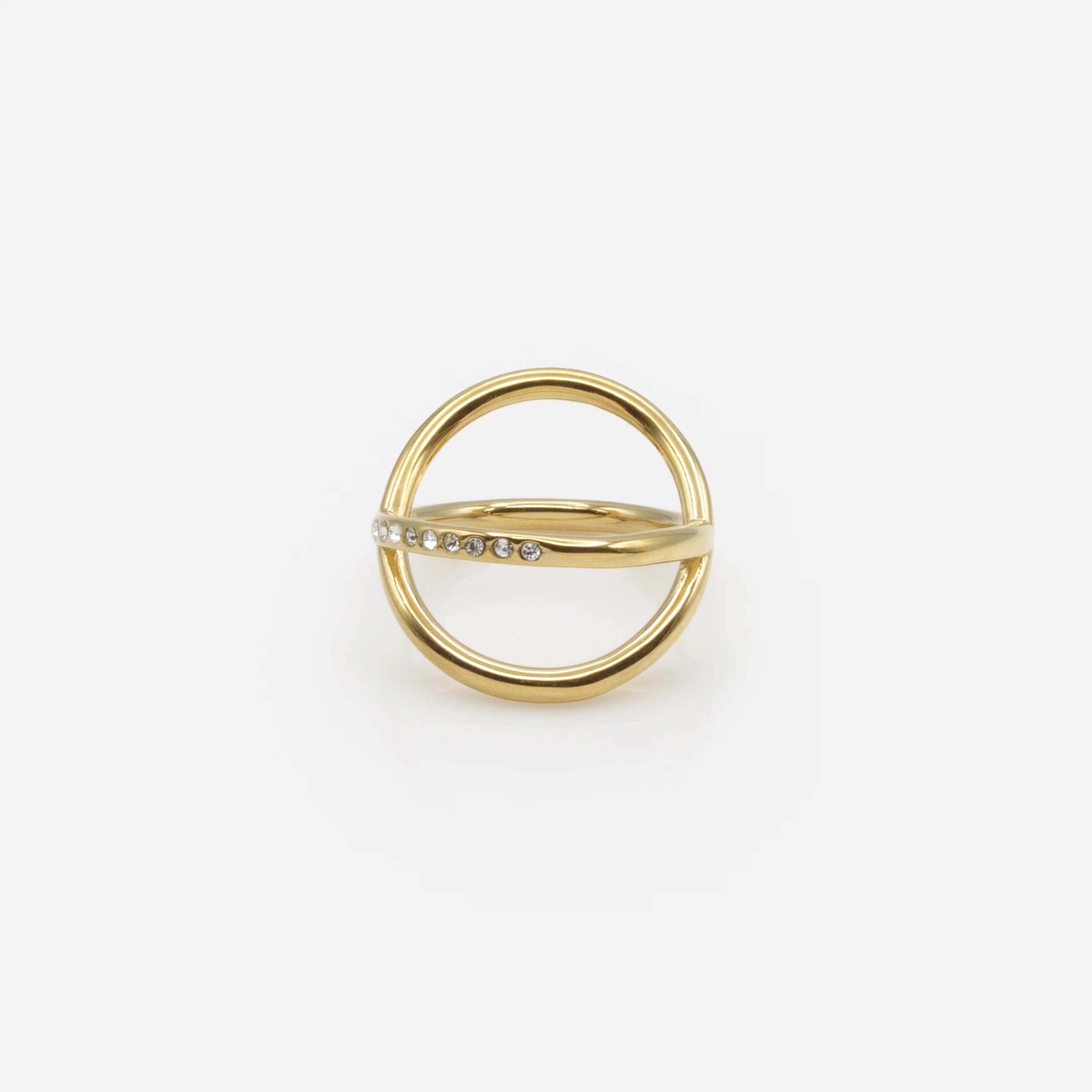 Bague dorée en "X" avec zircons cubiques en acier inoxydable - Image 2