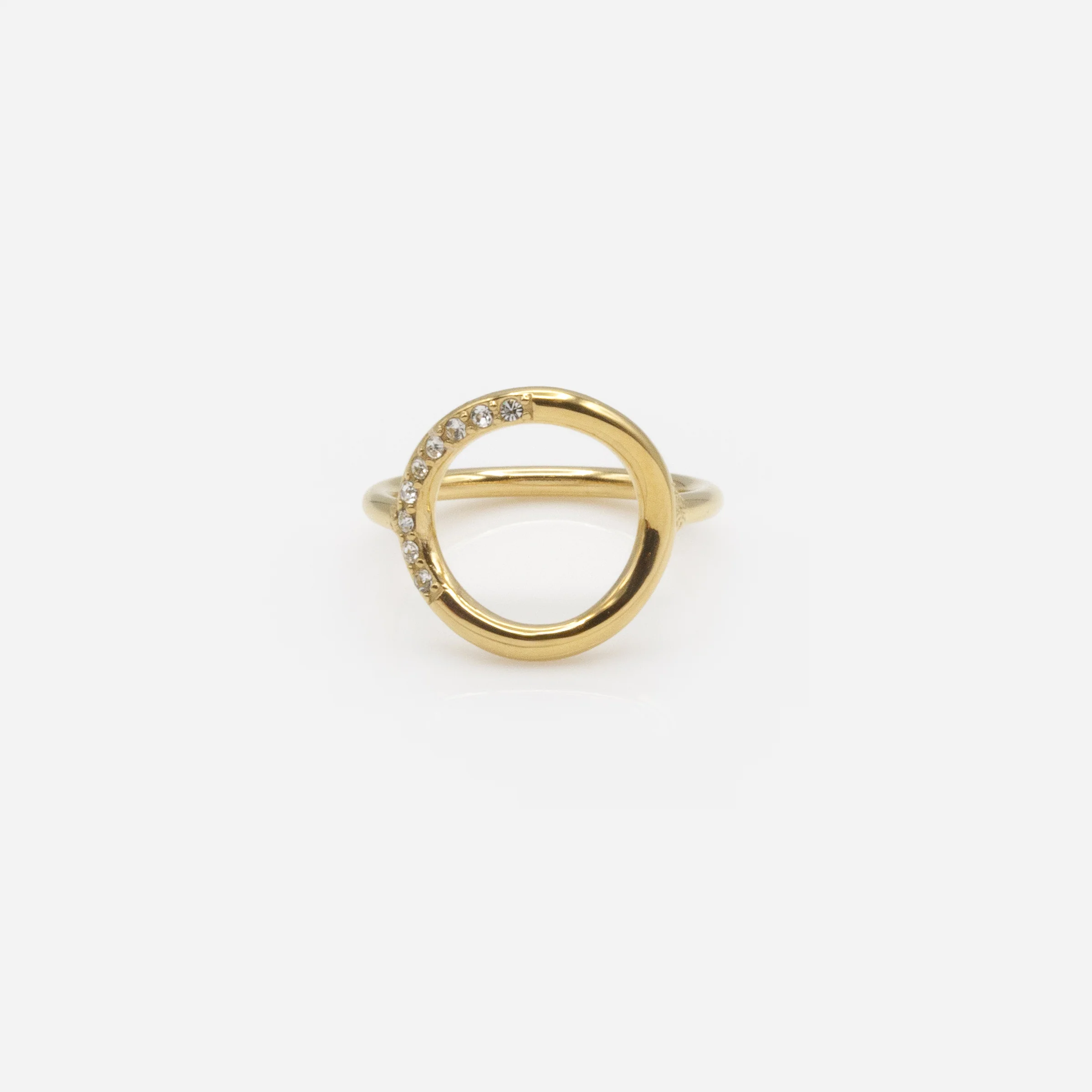 Bague dorée cercle vide avec zircons cubiques en acier inoxydable