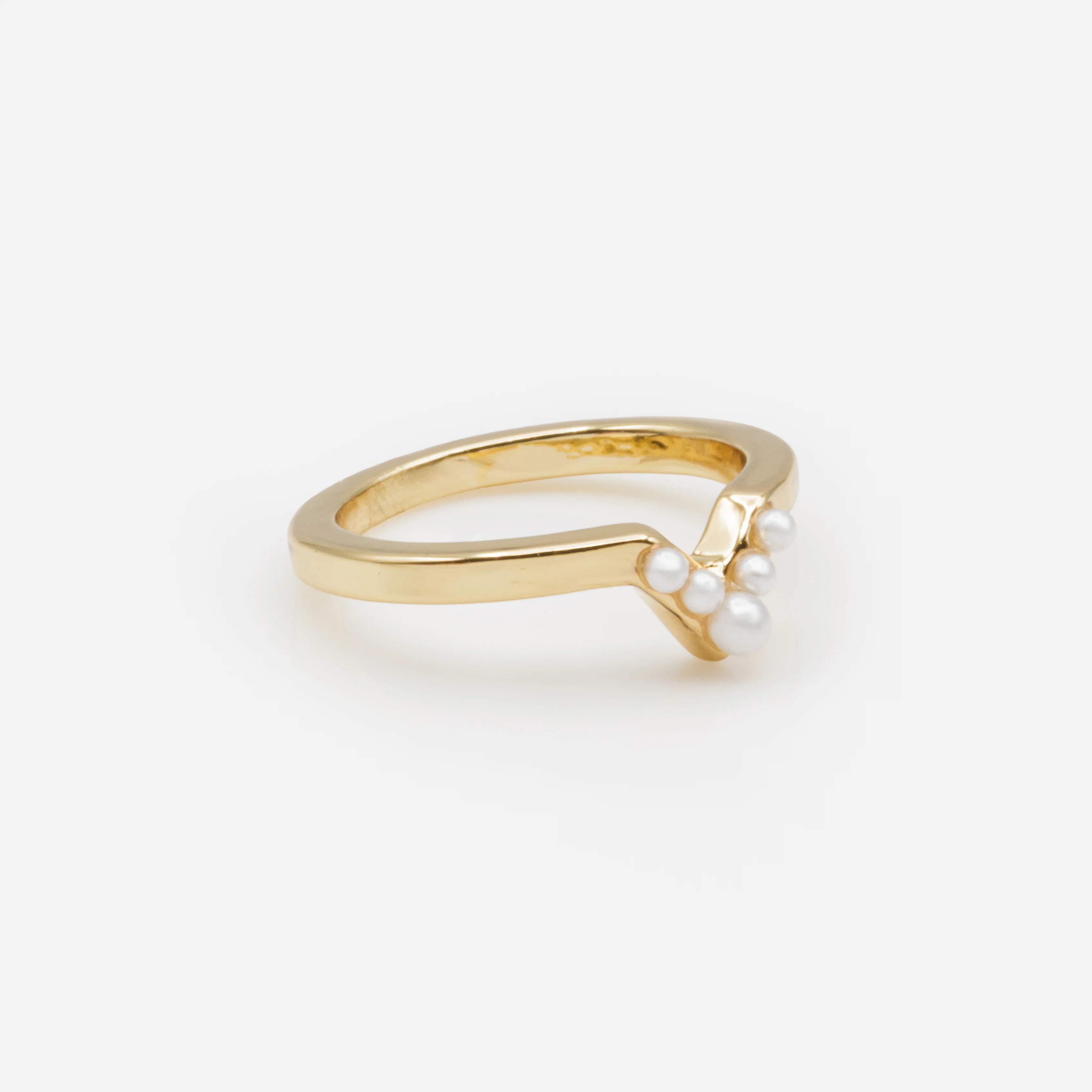 Bague dorée avec petites perles en "V" - Image 3