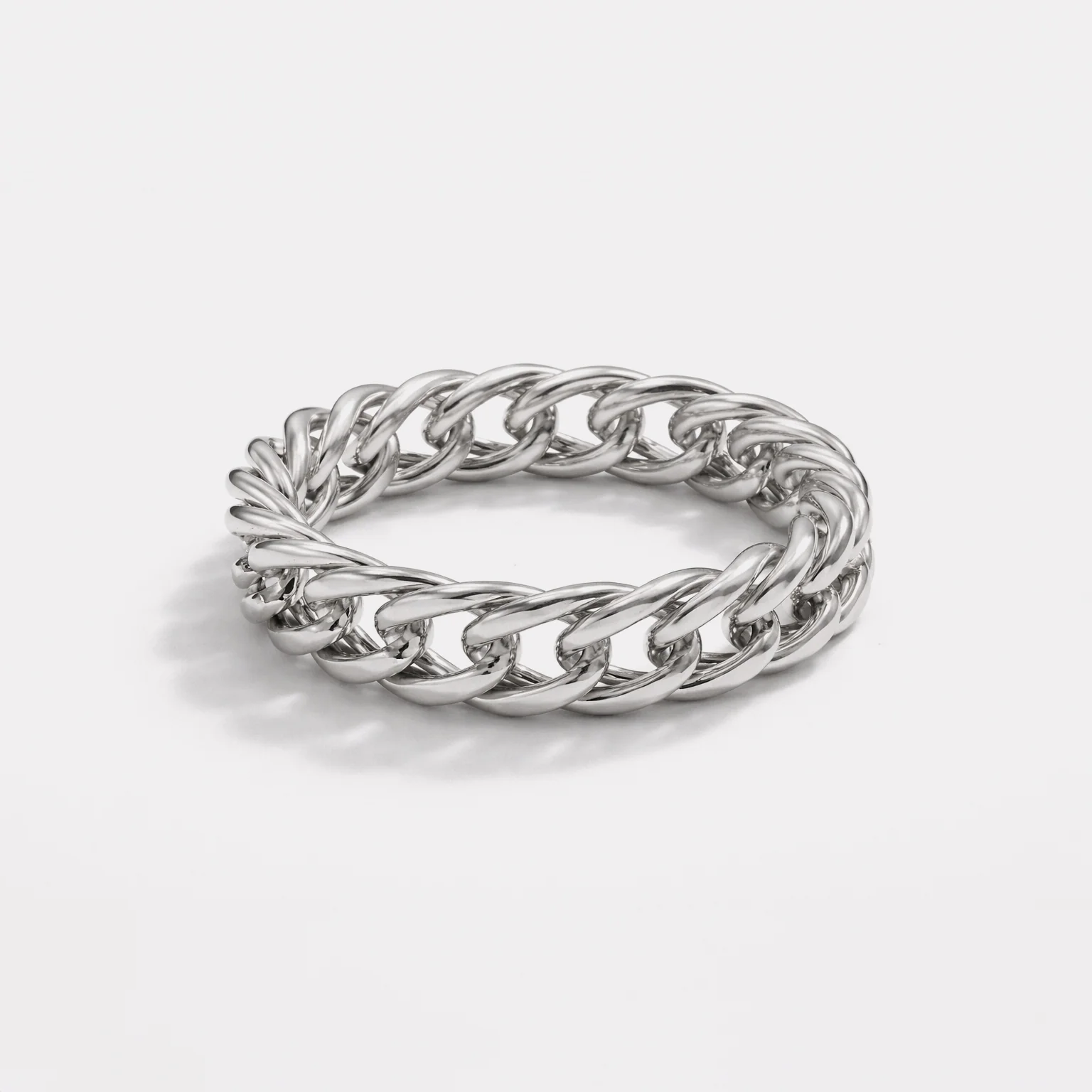 Bague mailles argentées en acier inoxydable