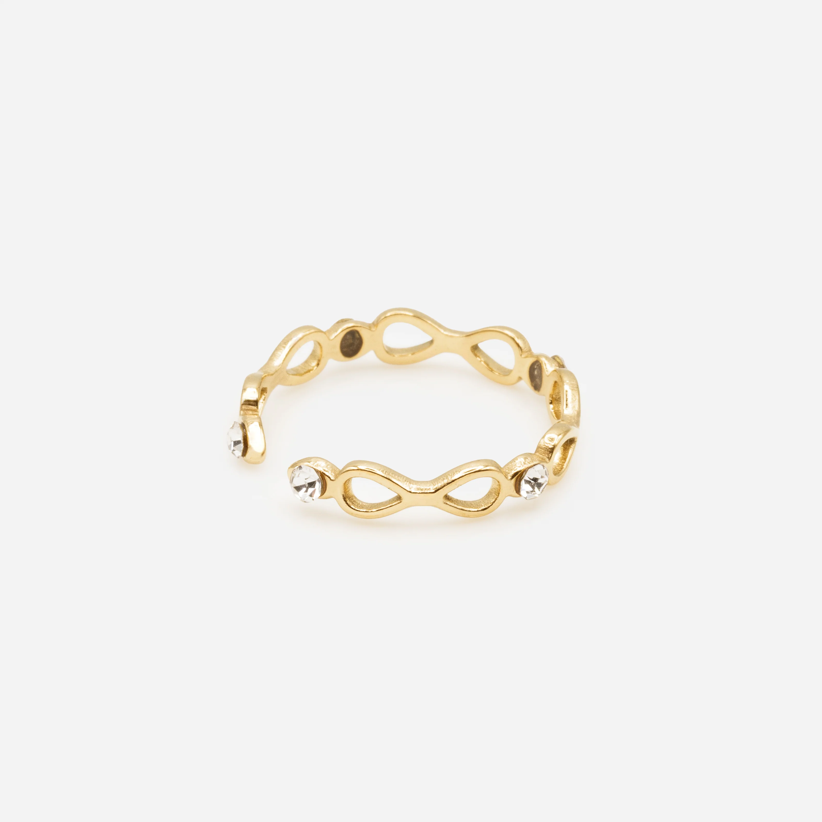 Bague ouverte anneau infini doré avec zircons cubiques en acier inoxydable - Image 2