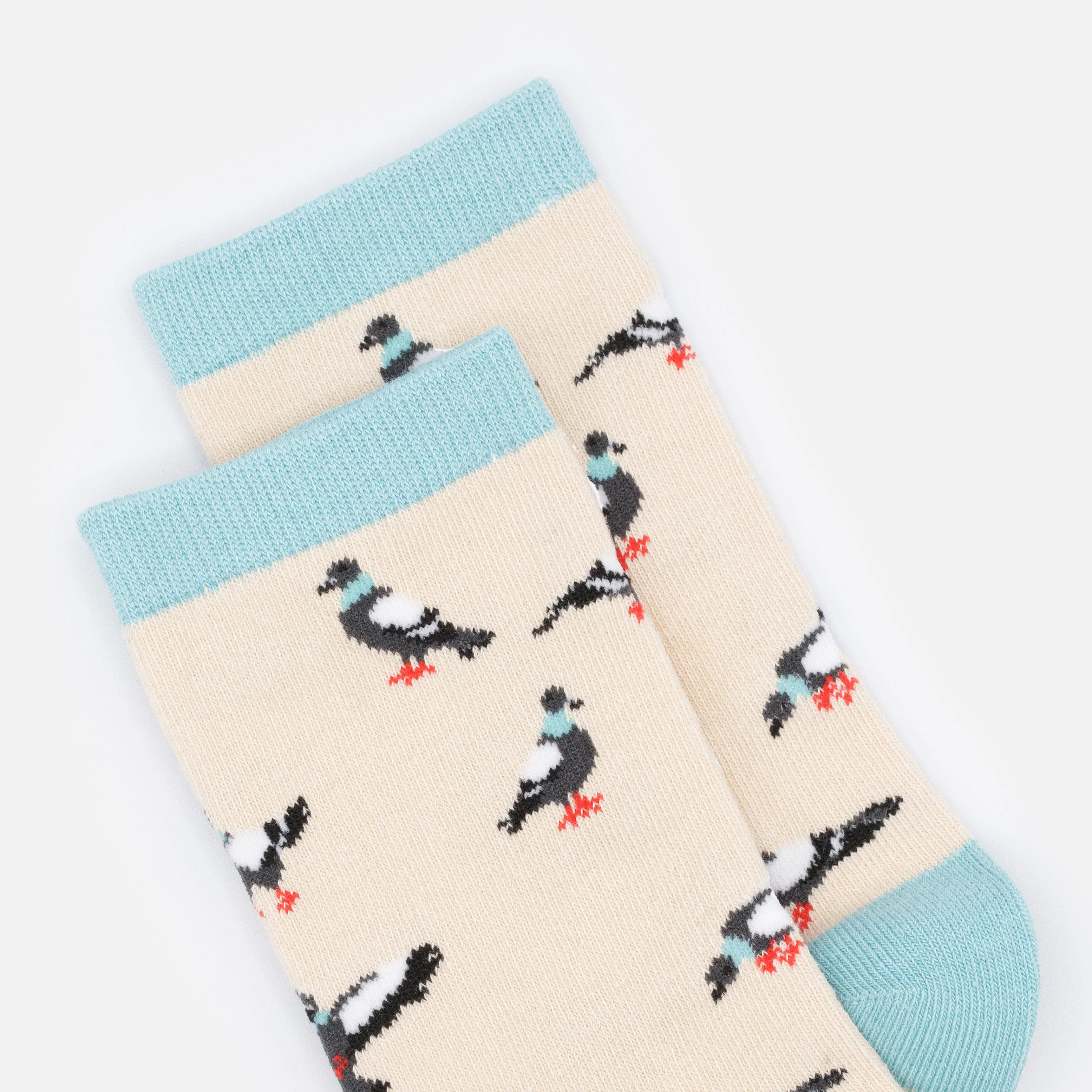 Bas beiges & turquoise avec pigeons - Image 2
