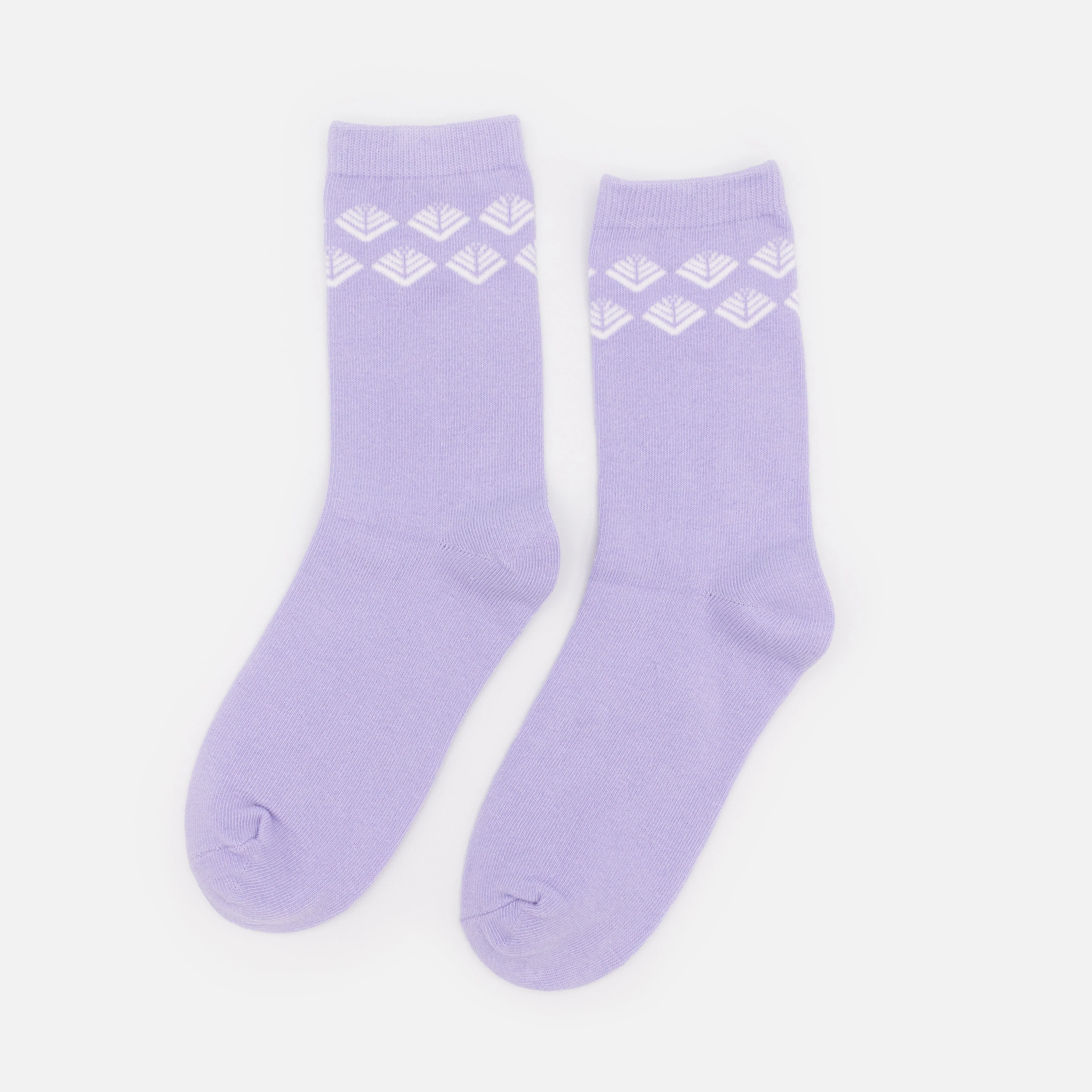 Chaussettes lilas à motifs géométriques blancs