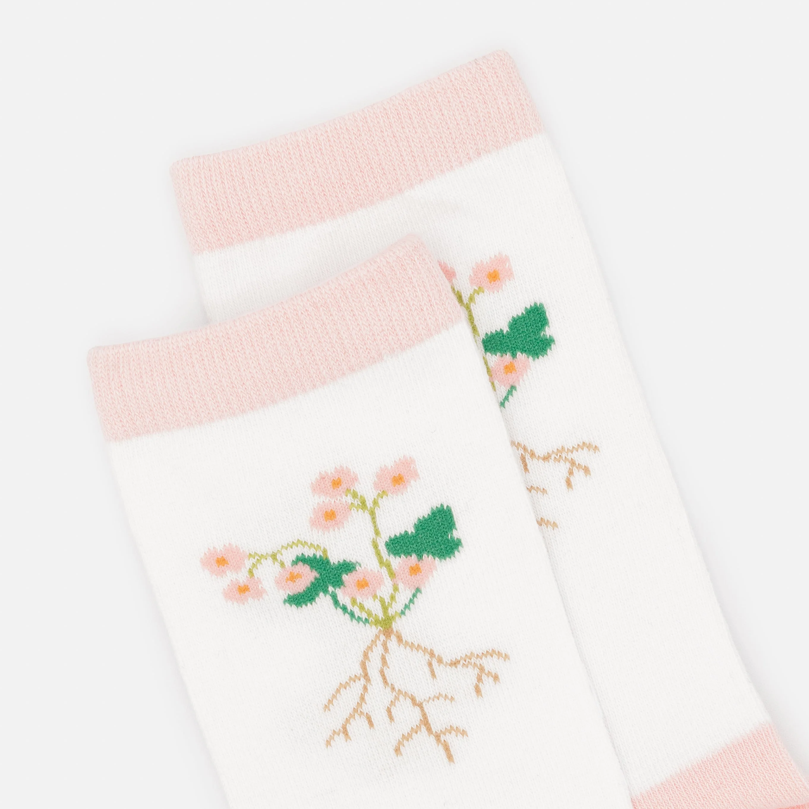 Bas blancs et rose pâle avec racines de fleurs - Image 2