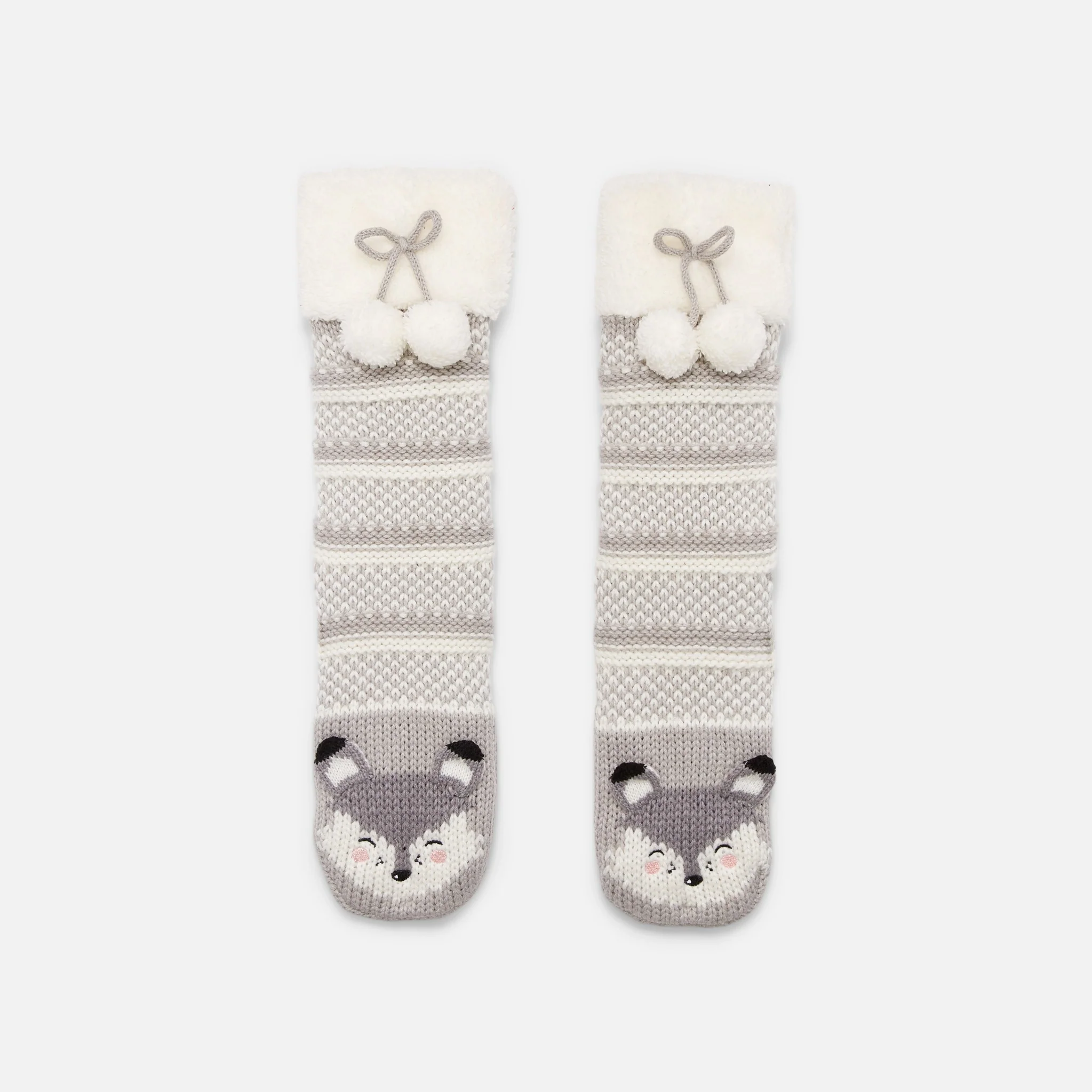 Bas pantoufles gris avec renard