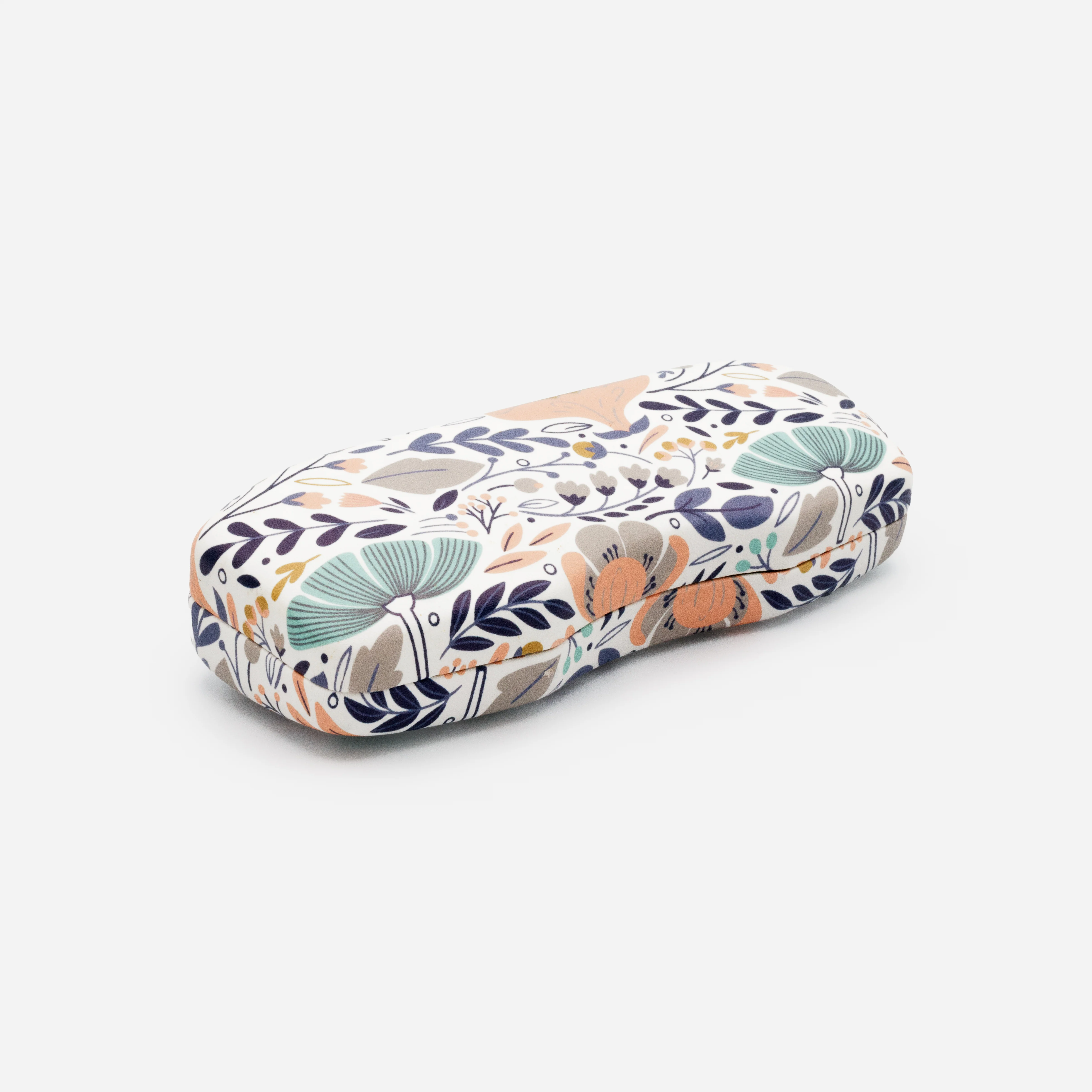 Étui à lunettes blanc à motif floral turquoise et pêche