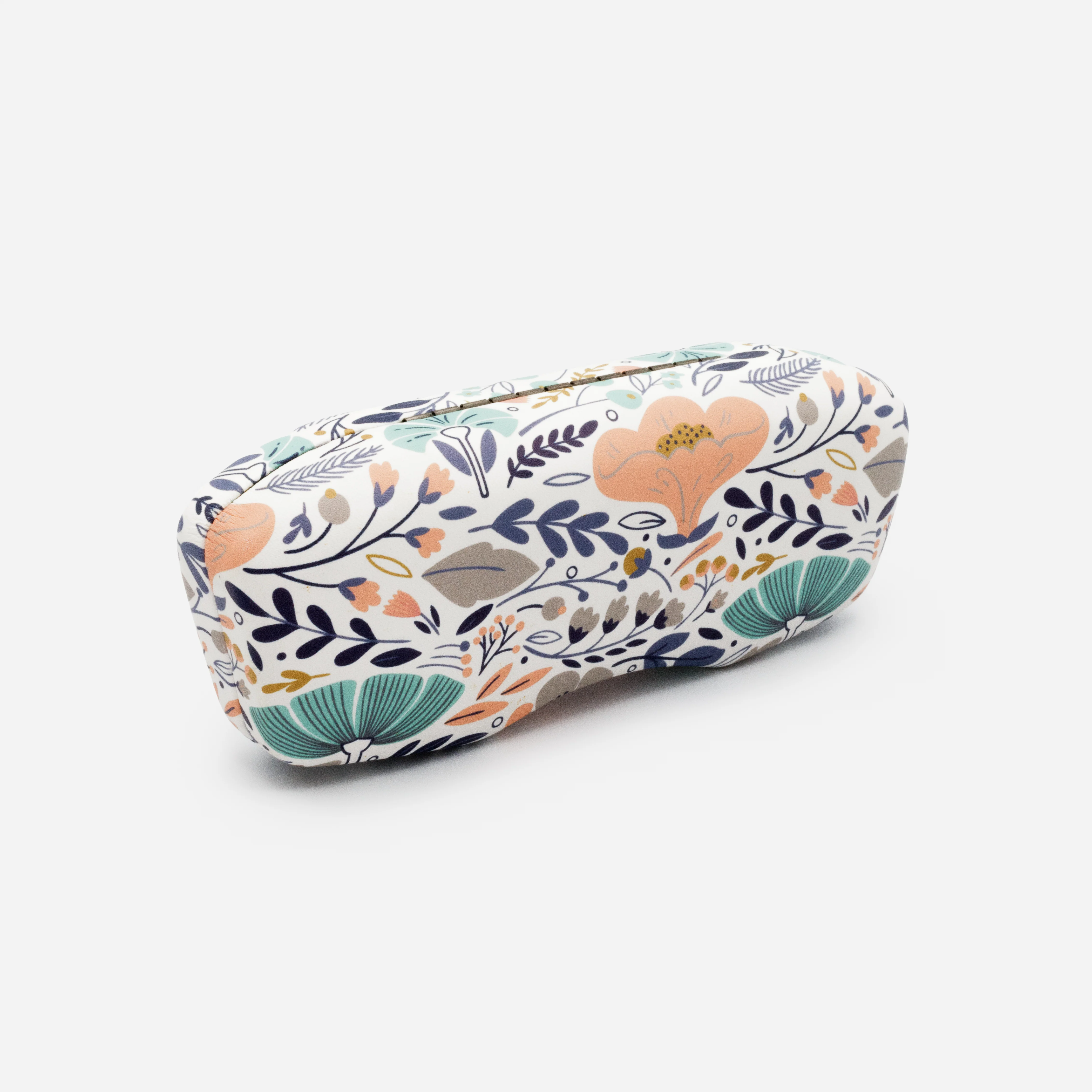 Étui à lunettes blanc à motif floral turquoise et pêche - Image 2