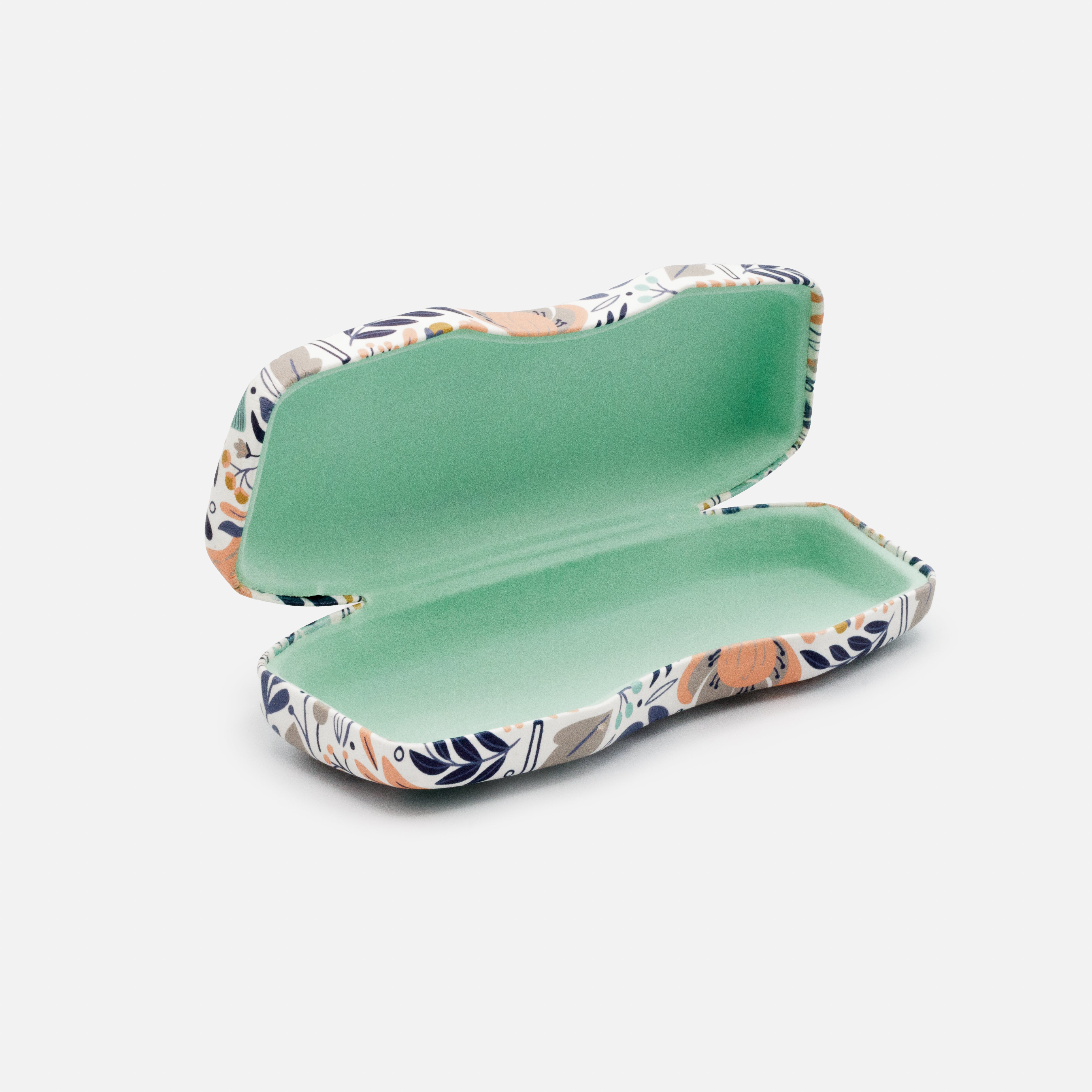 Étui à lunettes blanc à motif floral turquoise et pêche - Image 3