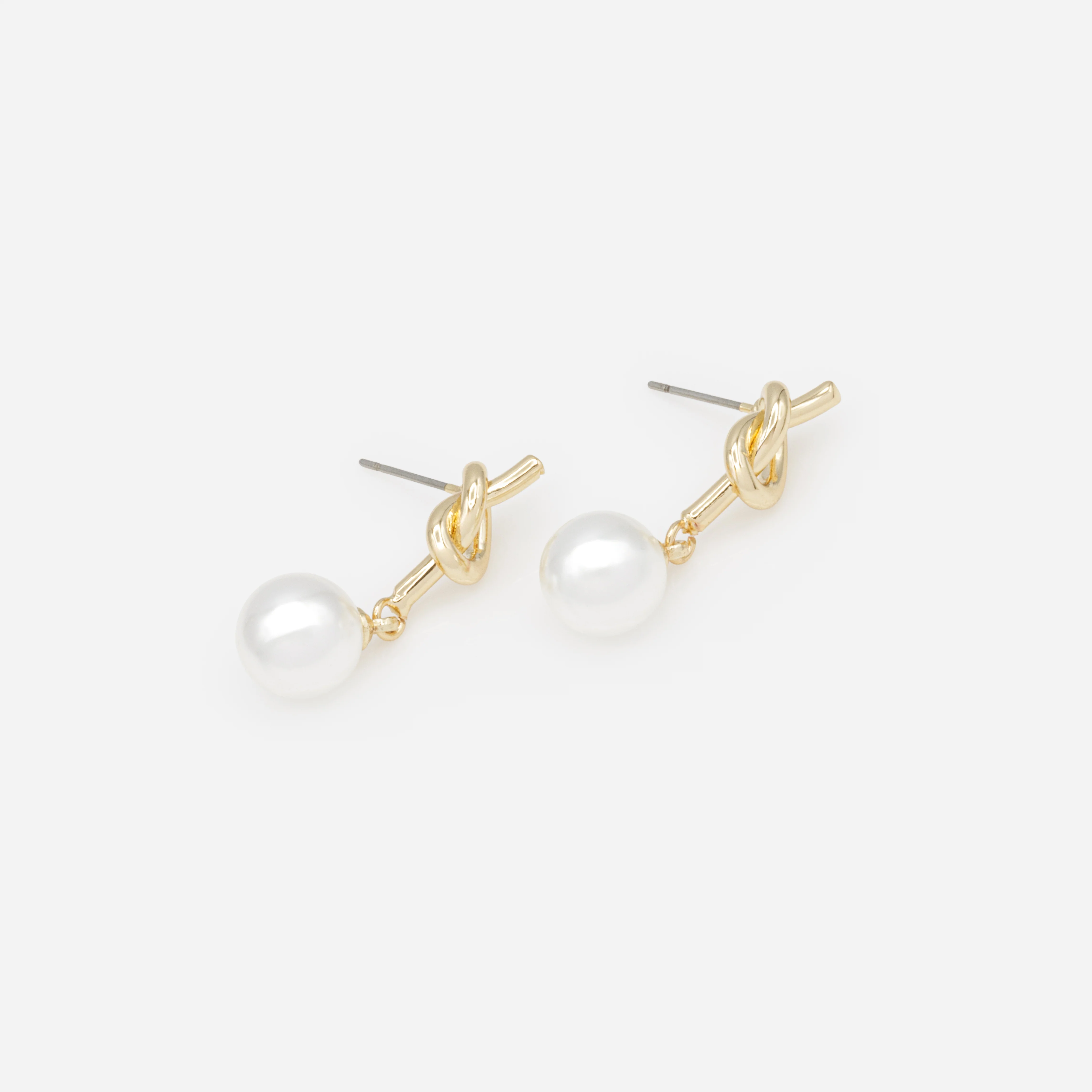 Boucles d'oreilles noeud doré et perle divine - Image 2