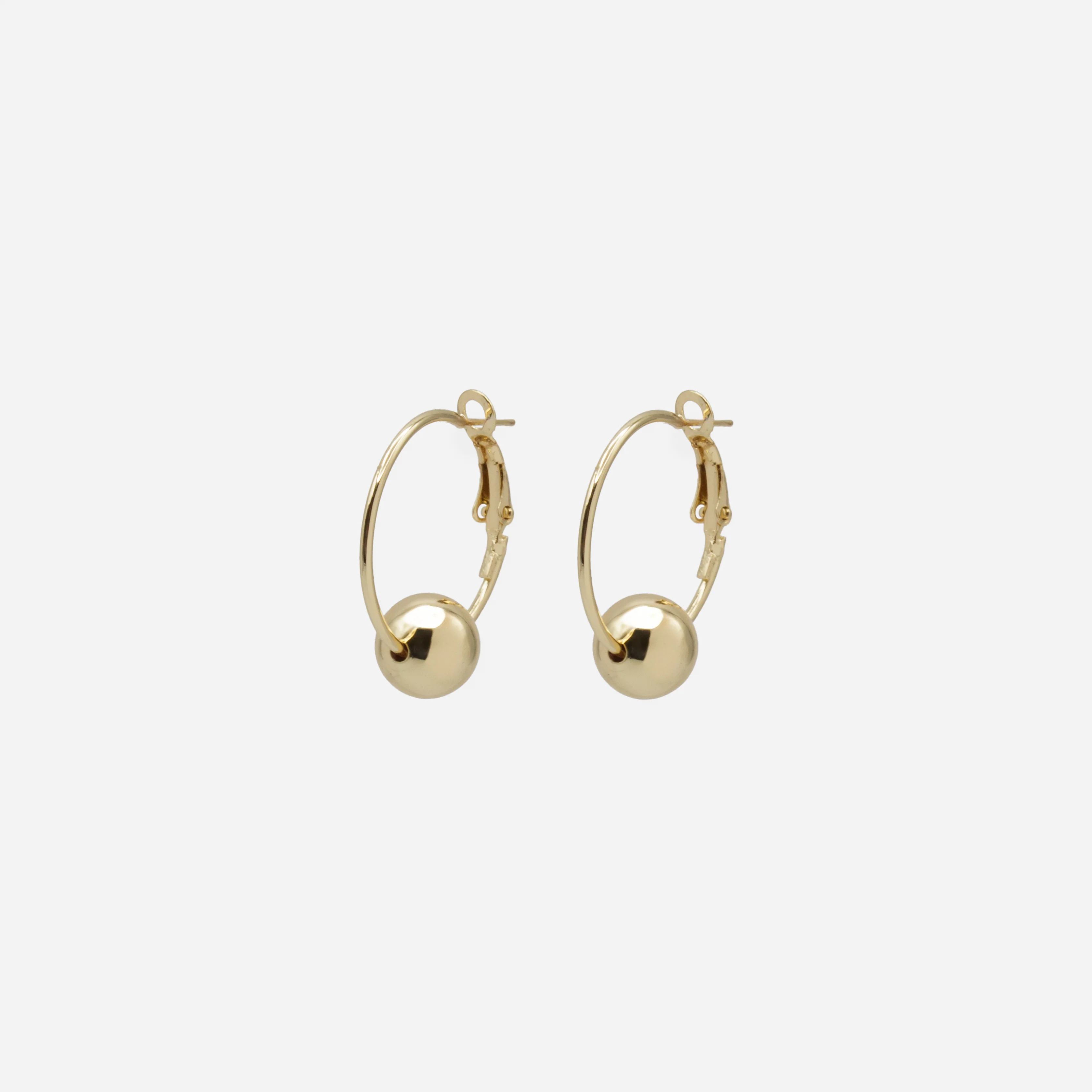 Boucles d'oreilles anneaux dorés avec sphère amovible