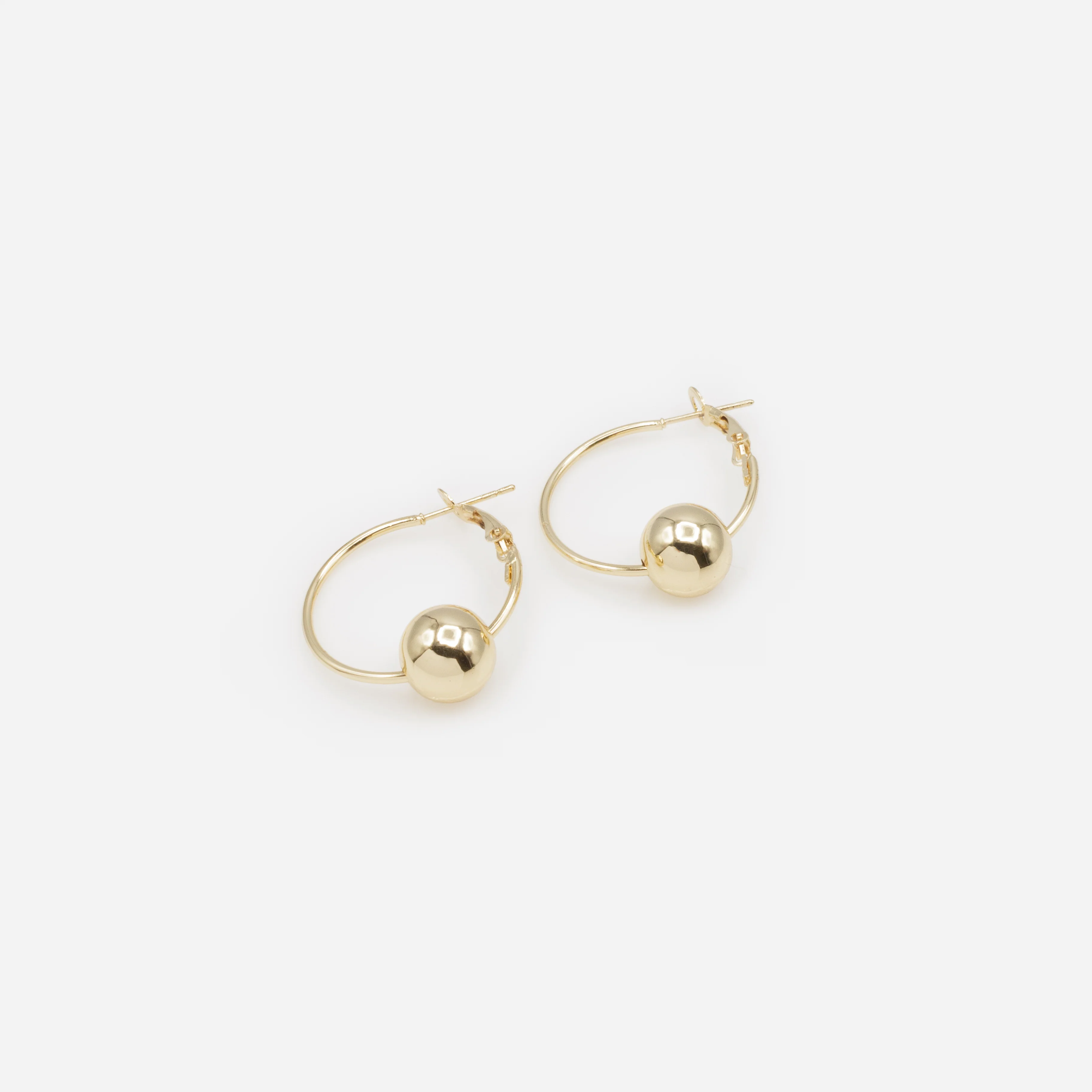 Boucles d'oreilles anneaux dorés avec sphère amovible - Image 2