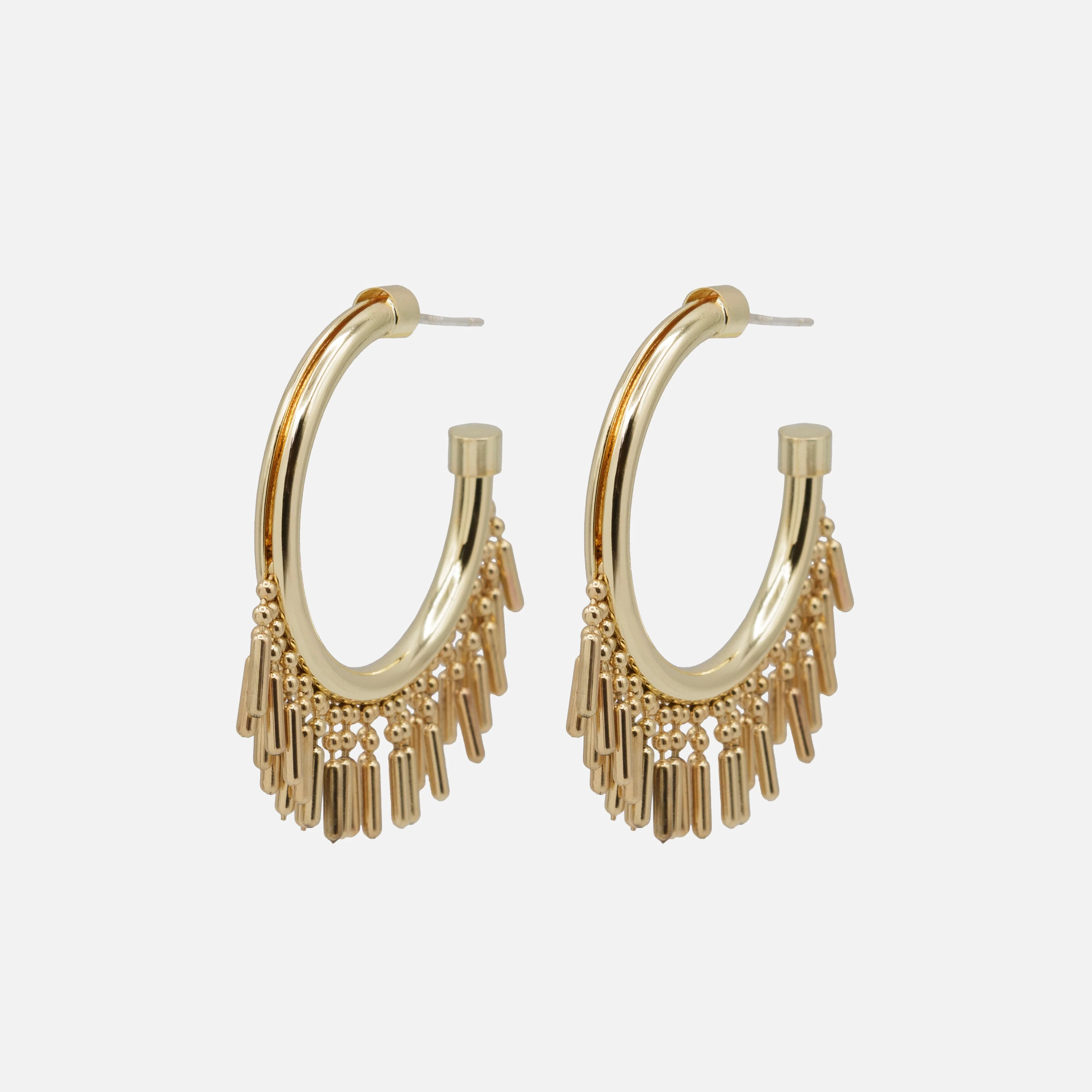 Boucles d'oreilles anneaux dorés à frange