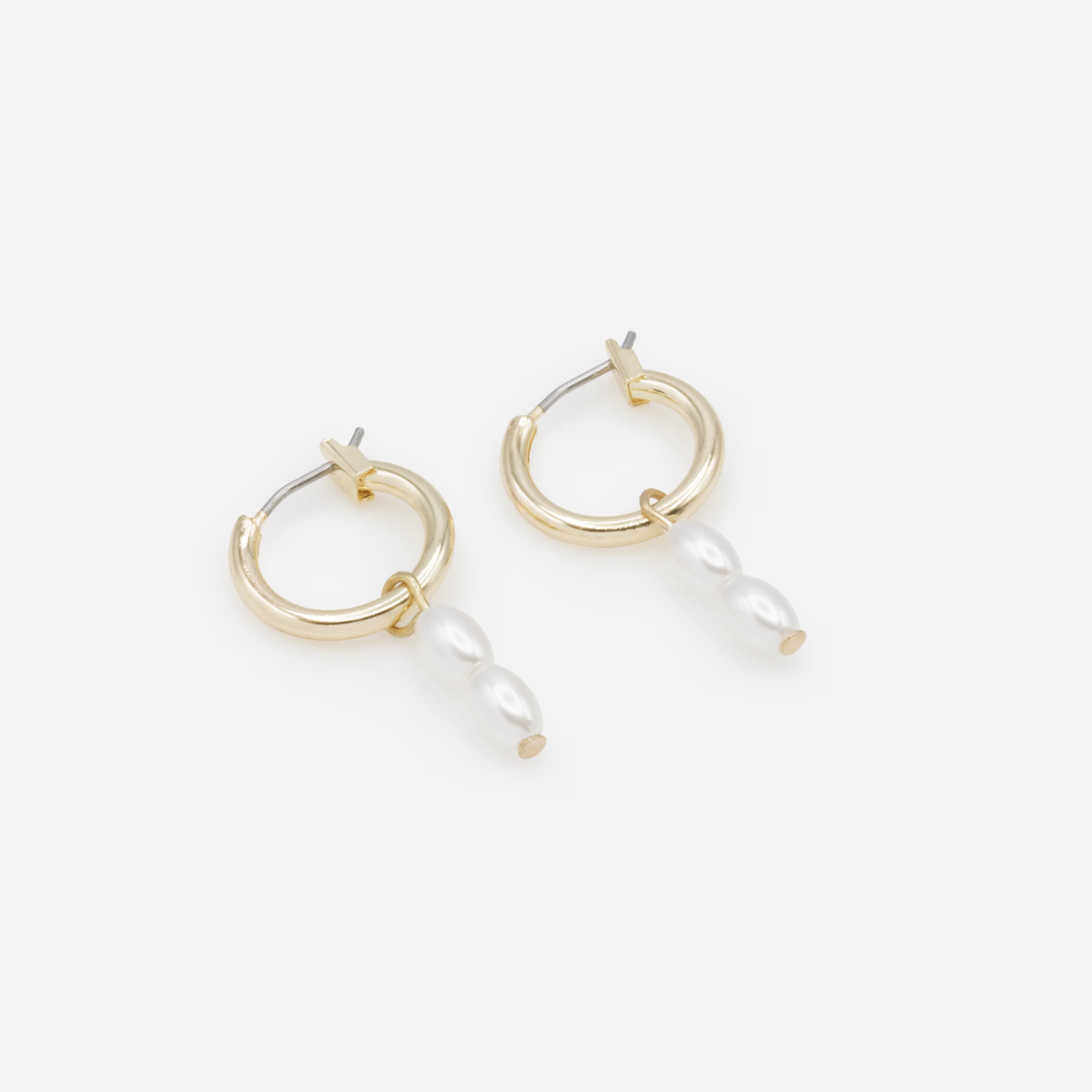 Boucles d'oreilles anneaux dorés breloque double perle amovible - Image 2