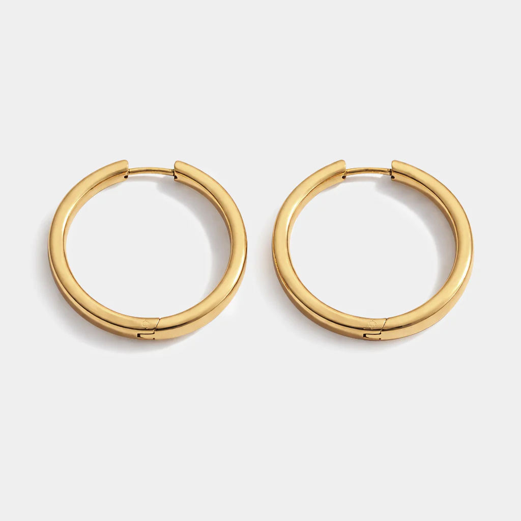 Boucles d'oreilles anneaux dorés plats en acier inoxydable - Essence - Image 2