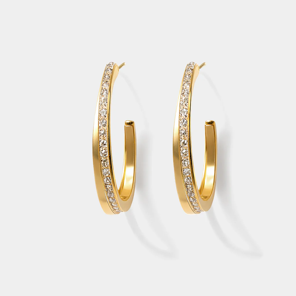 Boucles d'oreilles anneaux dorés en acier inoxydable & zircons cubiques