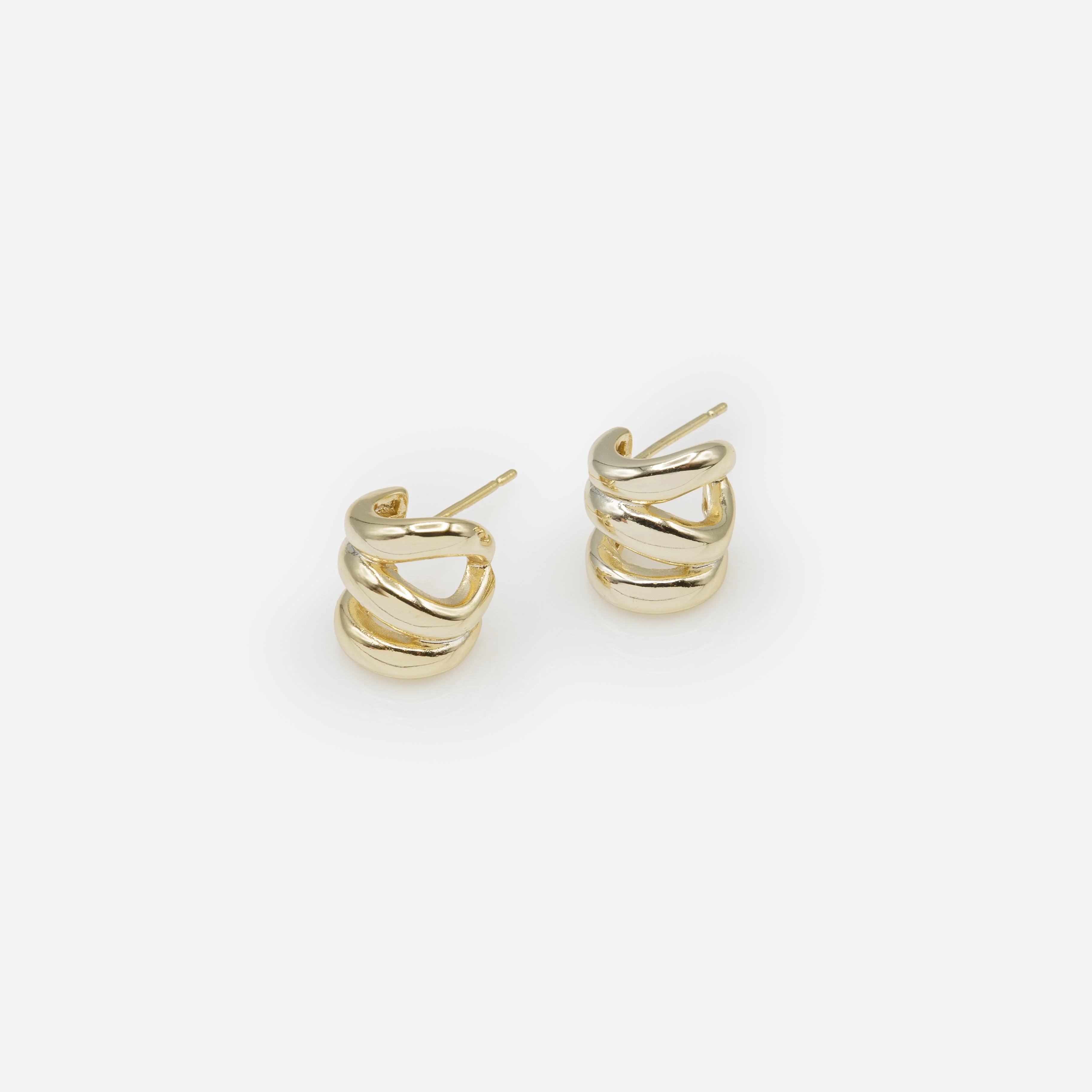 Boucles d'oreilles demi-anneau doré triple - Image 2