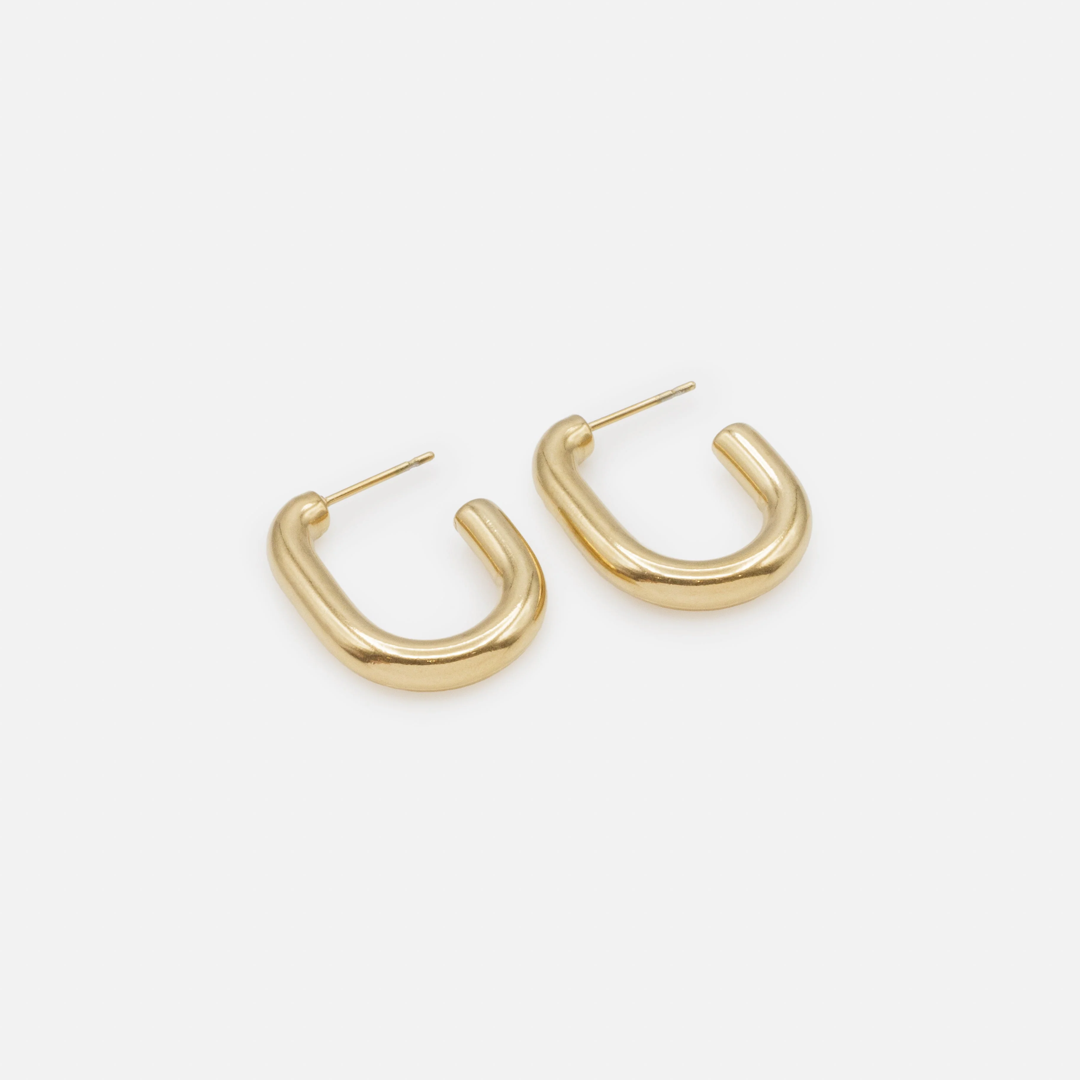 Boucles d'oreilles anneaux dorés épais ovales en acier inoxydable - Image 2