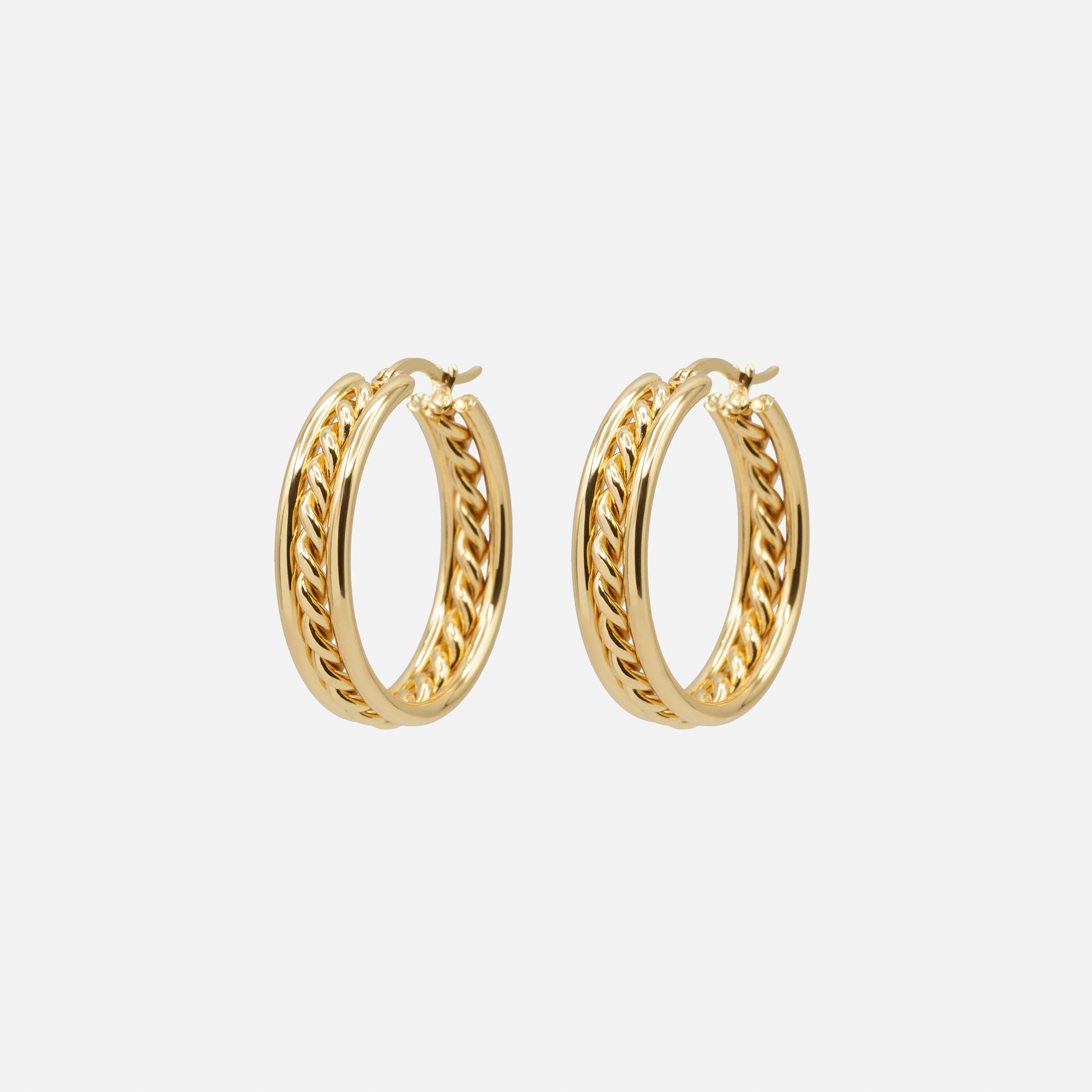Boucles d'oreilles anneaux dorés torsadés en acier inoxydable