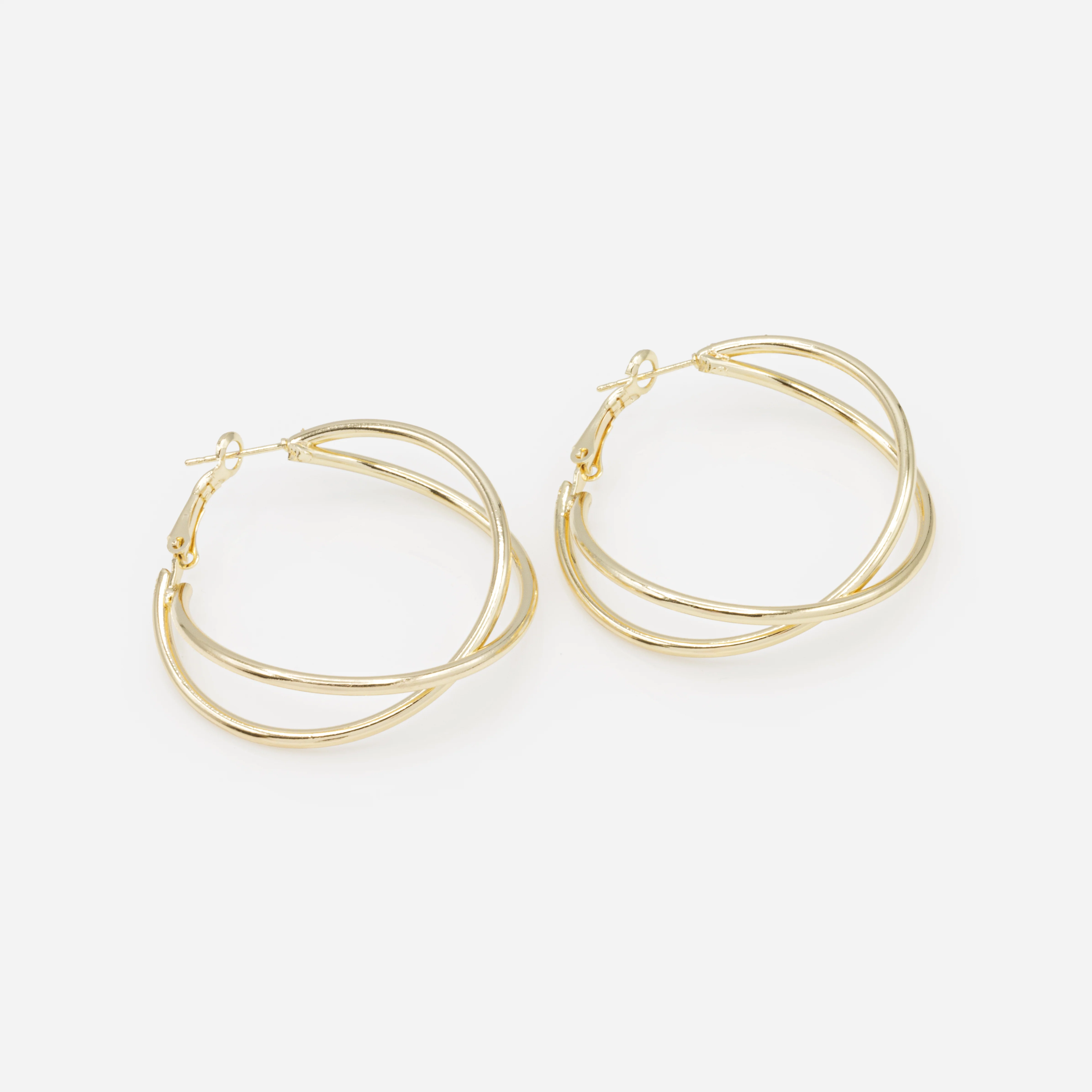 Boucles d'oreilles anneau double croisé doré - Image 2