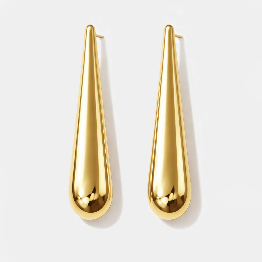 Boucles d'oreilles dorées allongées en acier inoxydable - Image 2