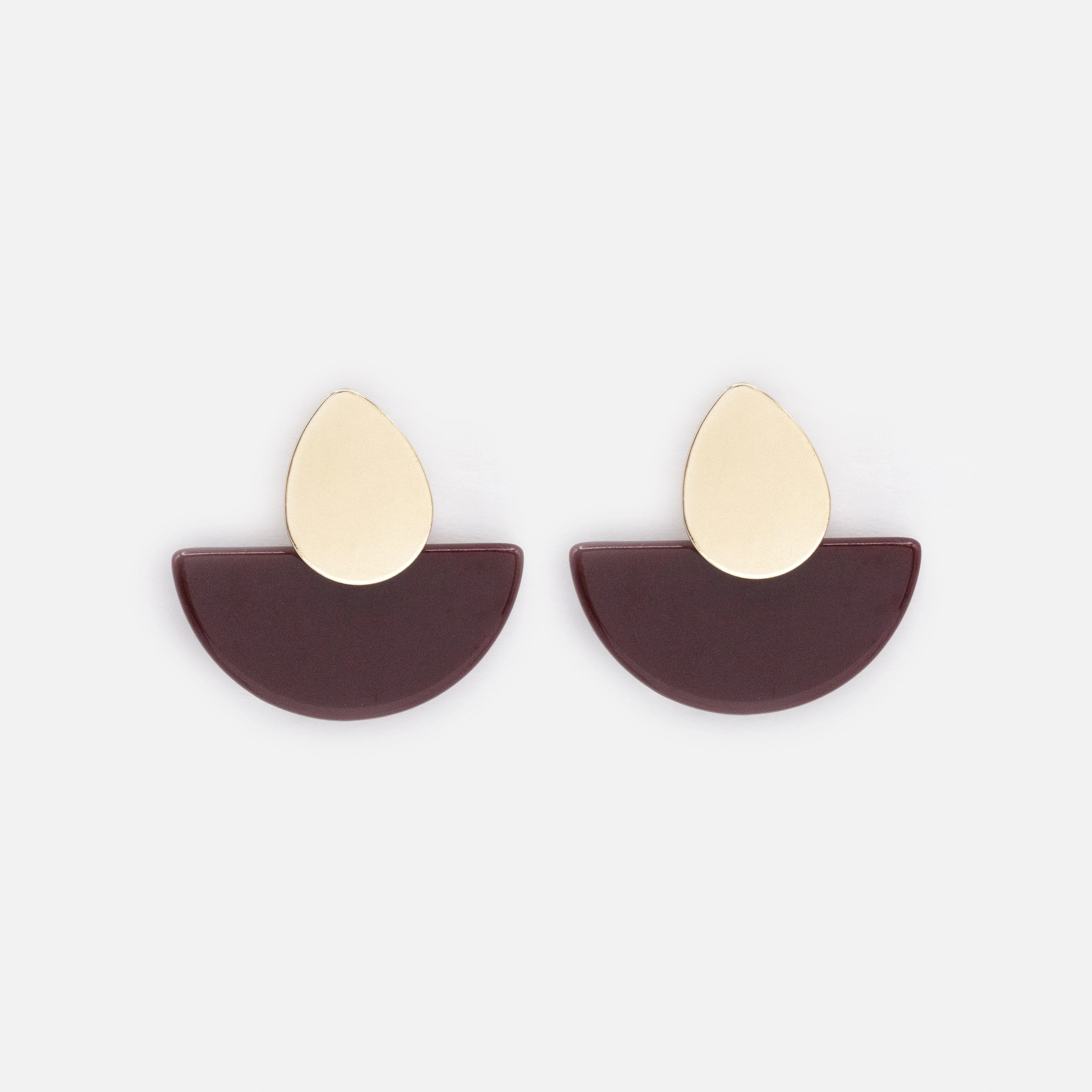 Boucles d'oreilles dorées avec base en acétate bourgogne