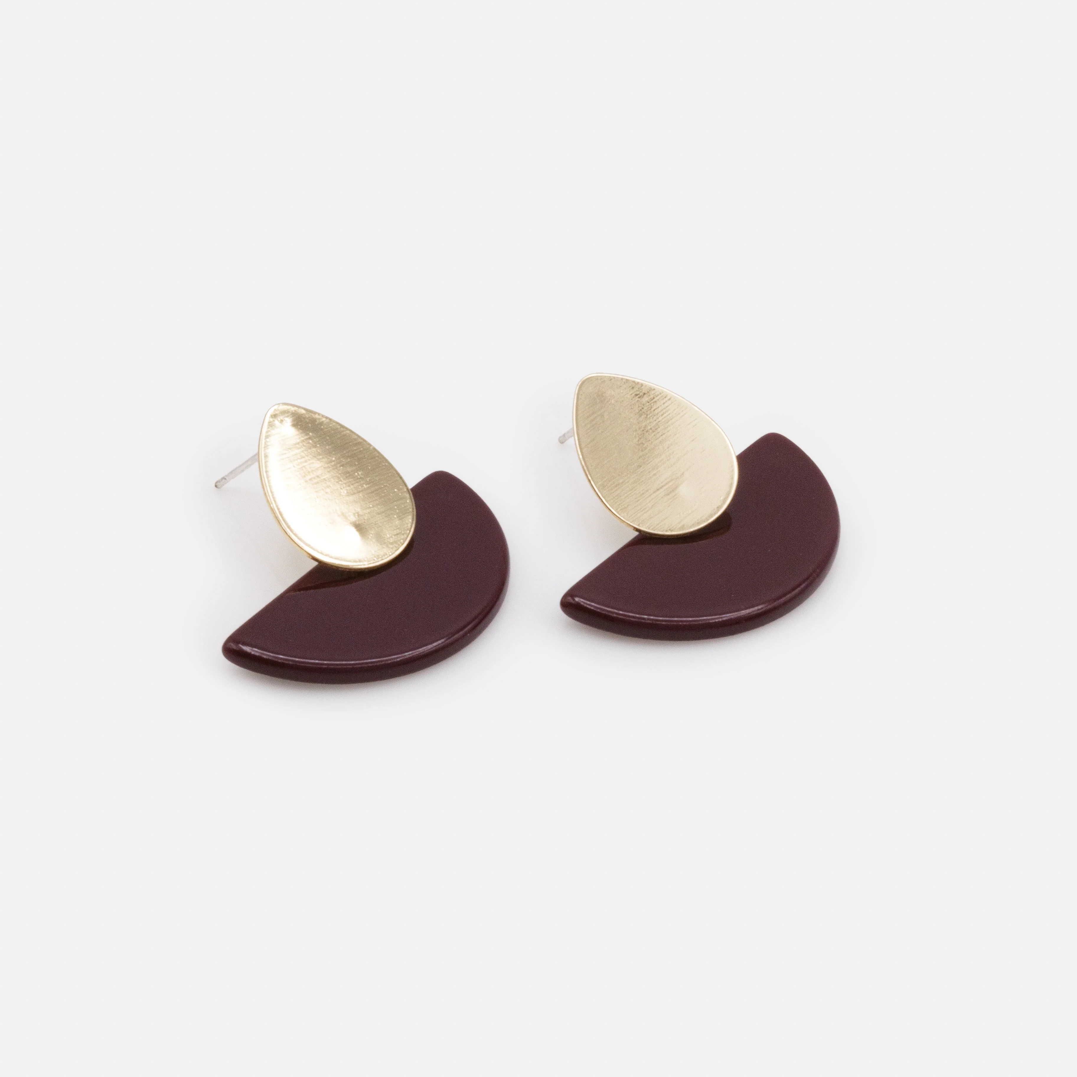 Boucles d'oreilles dorées avec base en acétate bourgogne - Image 2