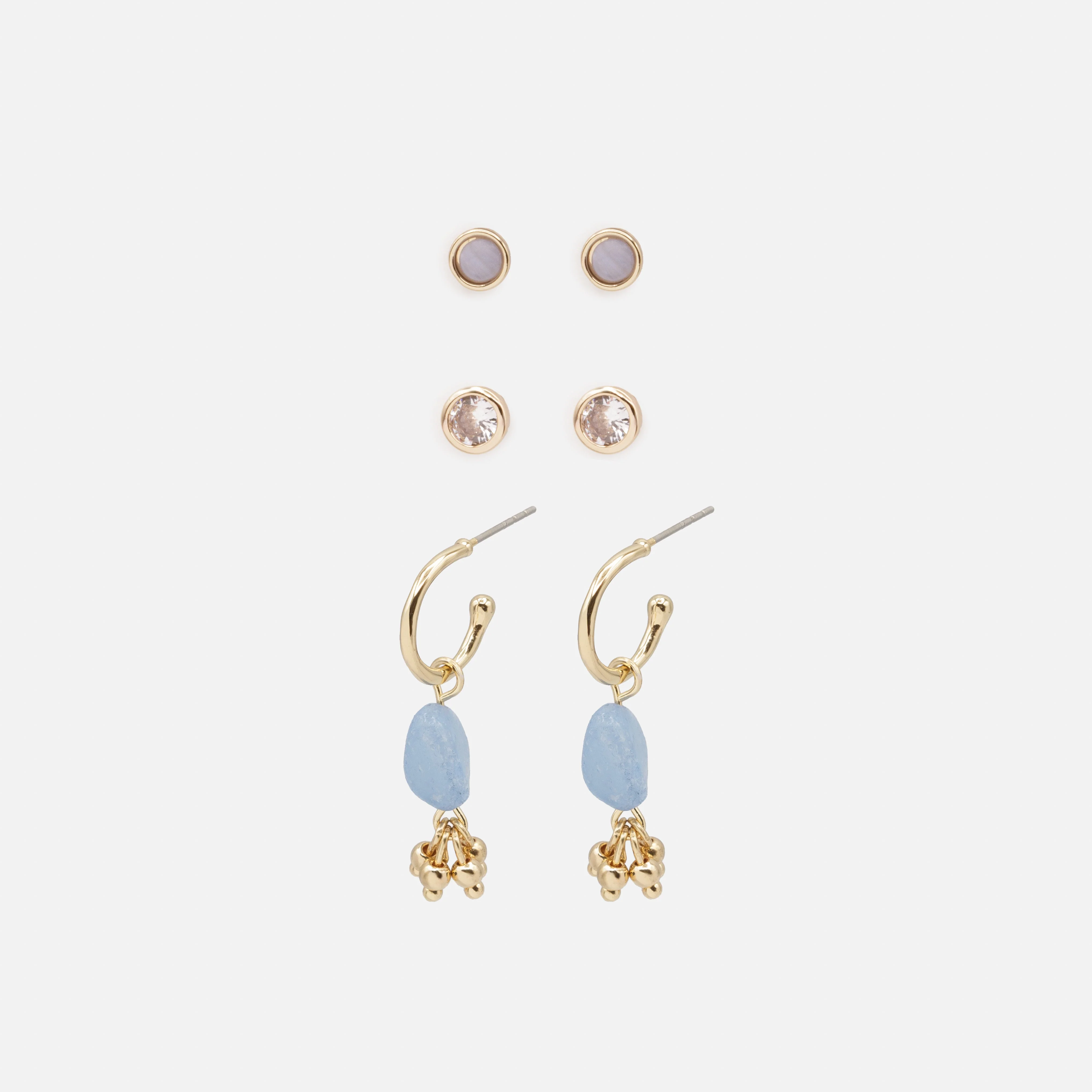Trio de boucles d'oreilles dorées pierres colorées