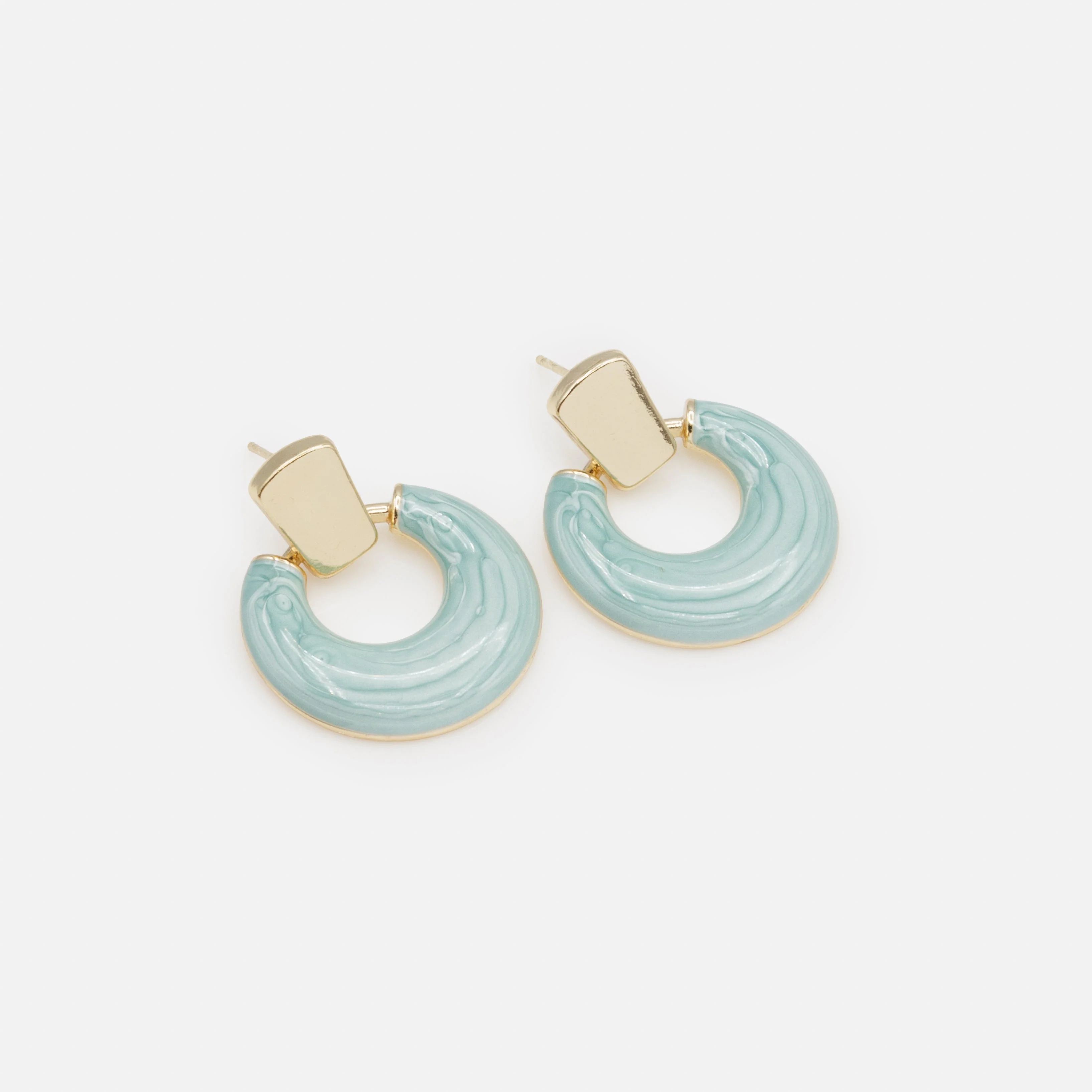 Boucles d'oreilles anneaux dorés et turquoise - Image 2