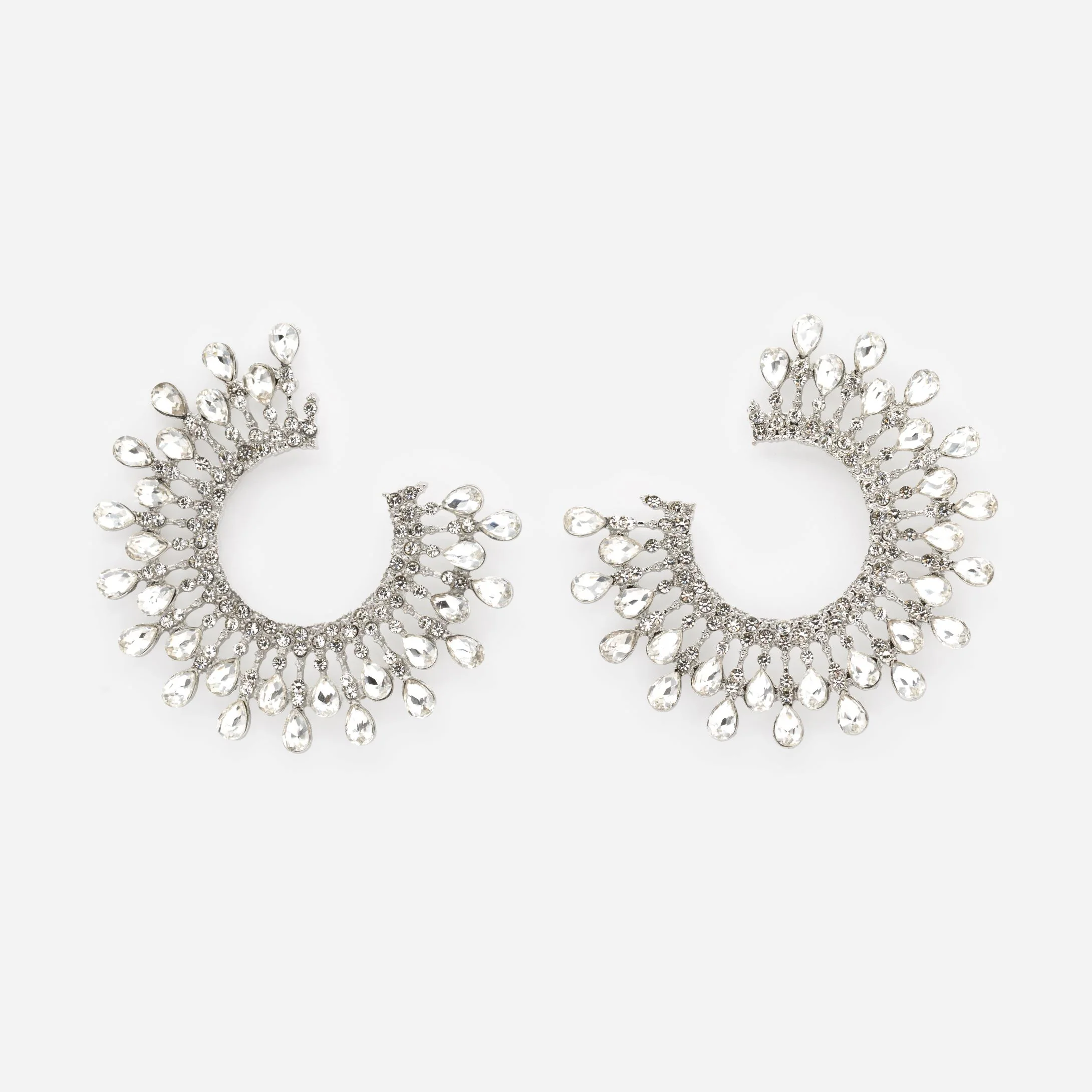 Grandes boucles d'oreilles argentées queue de paon avec zircons cubiques