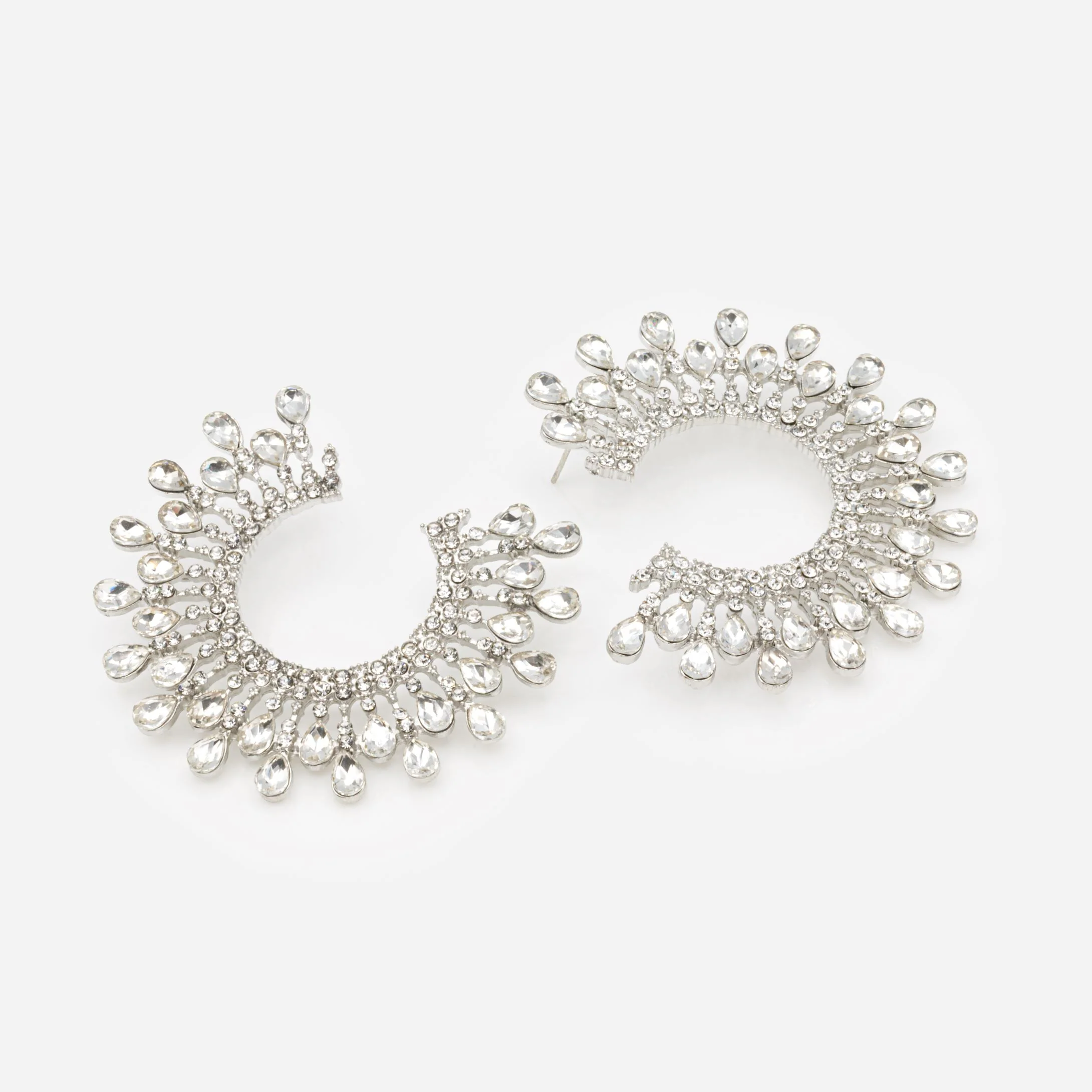Grandes boucles d'oreilles argentées queue de paon avec zircons cubiques - Image 2