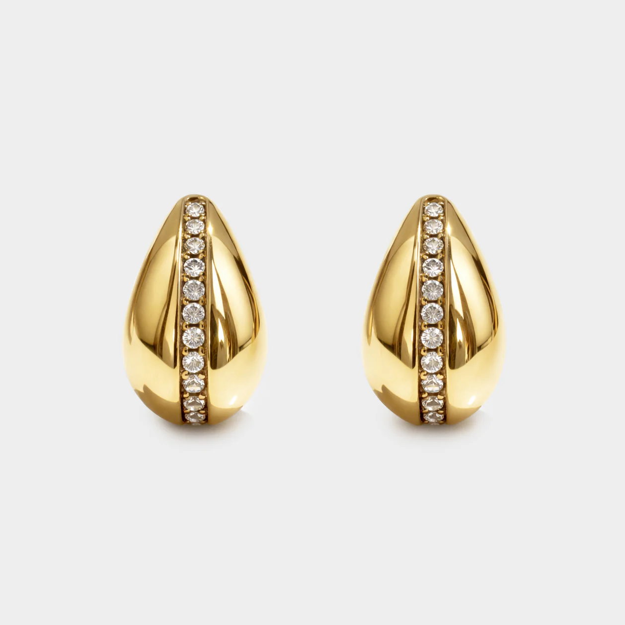 Boucles d'oreilles dorées en acier inoxydable avec rang de zircons cubiques - Image 2