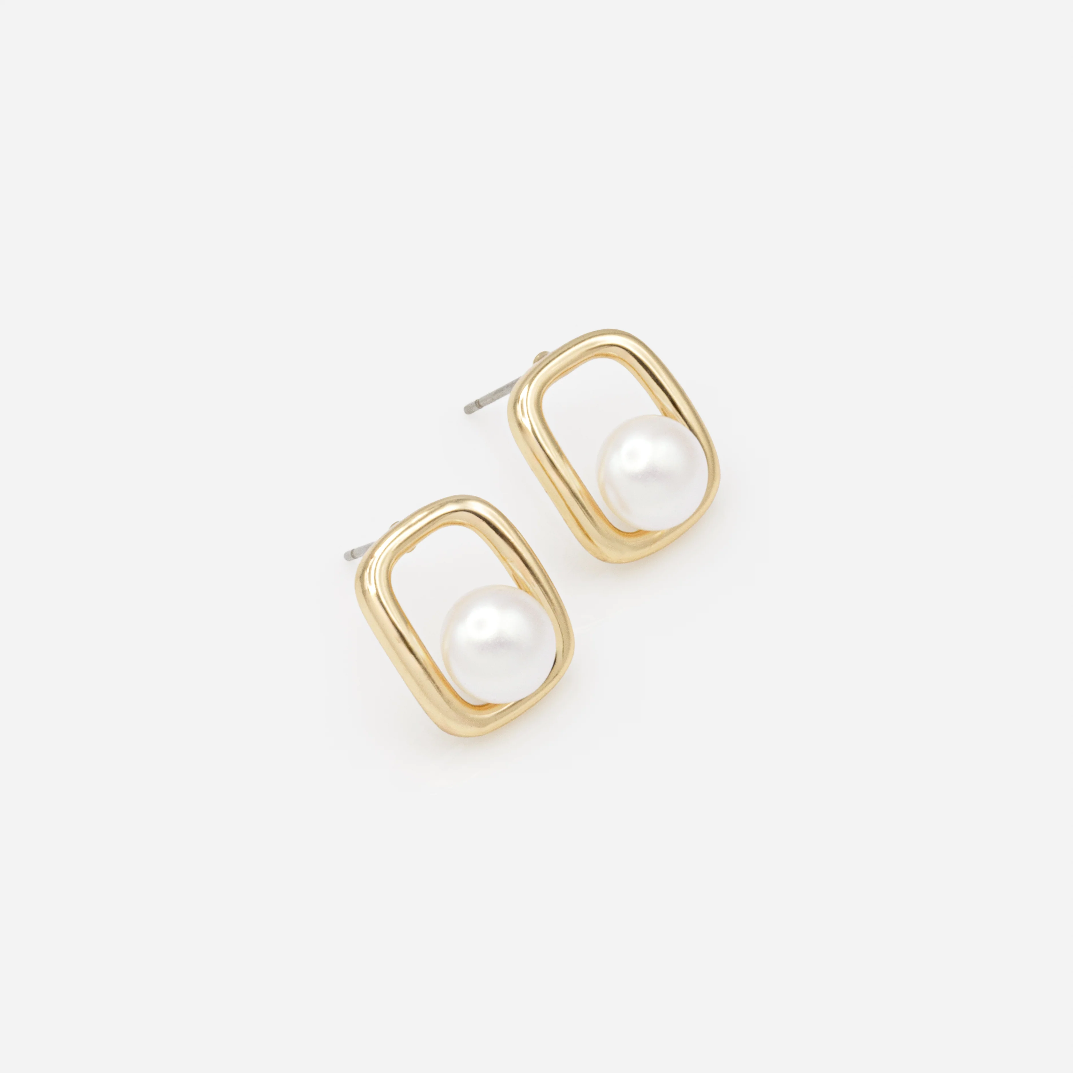 Boucles d'oreilles perle dans son cadre doré - Image 2