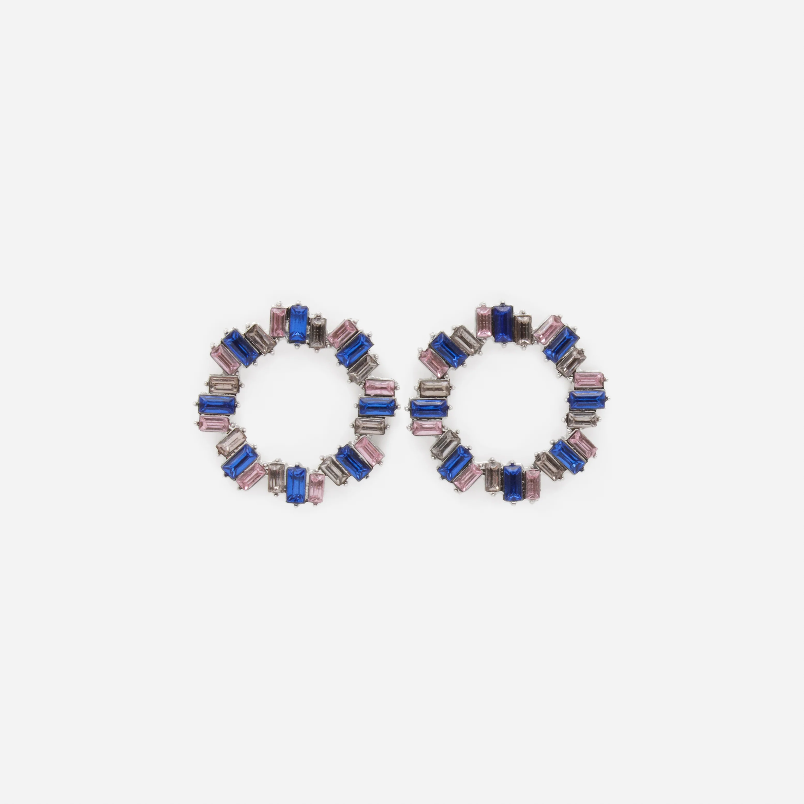 Boucles d'oreilles argentées pierres rectangulaires roses et bleues