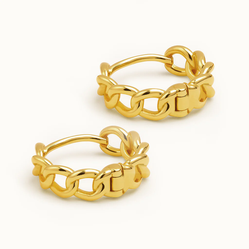 Boucles d'oreilles huggies 13 mm mailles gourmette en or vermeil - Image 3