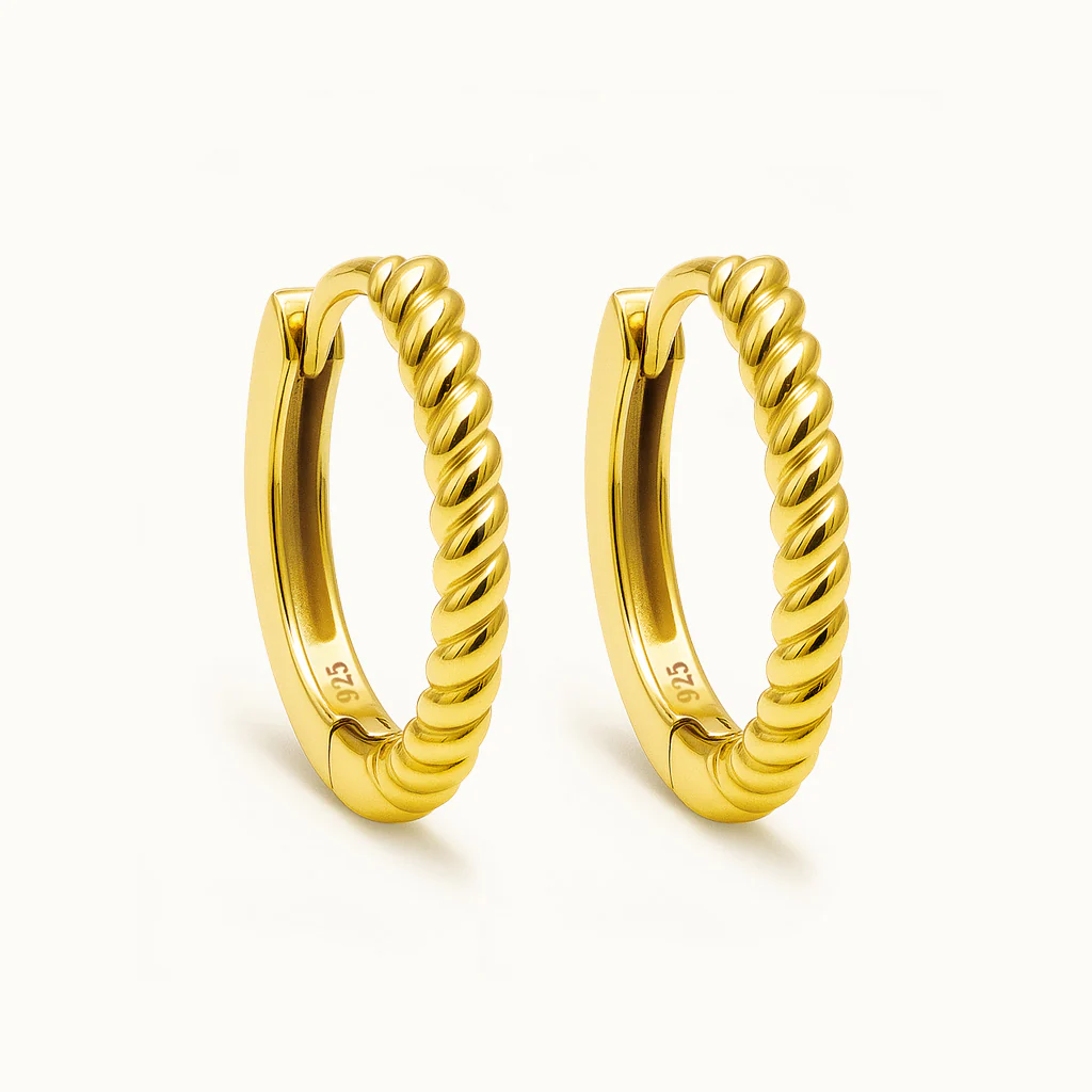 Boucles d'oreilles huggies 15 mm à demi torsadées en or vermeil