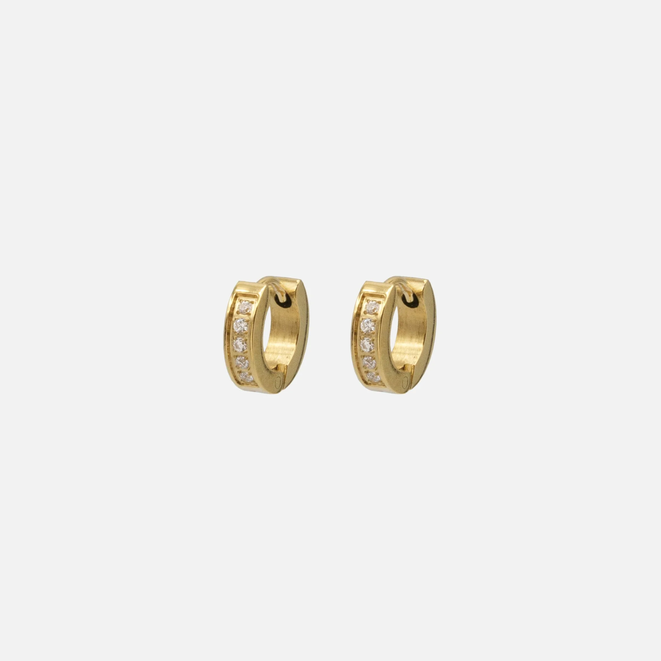 Boucles d'oreilles huggies dorées 11 mm avec rang de zircons en acier inoxydable