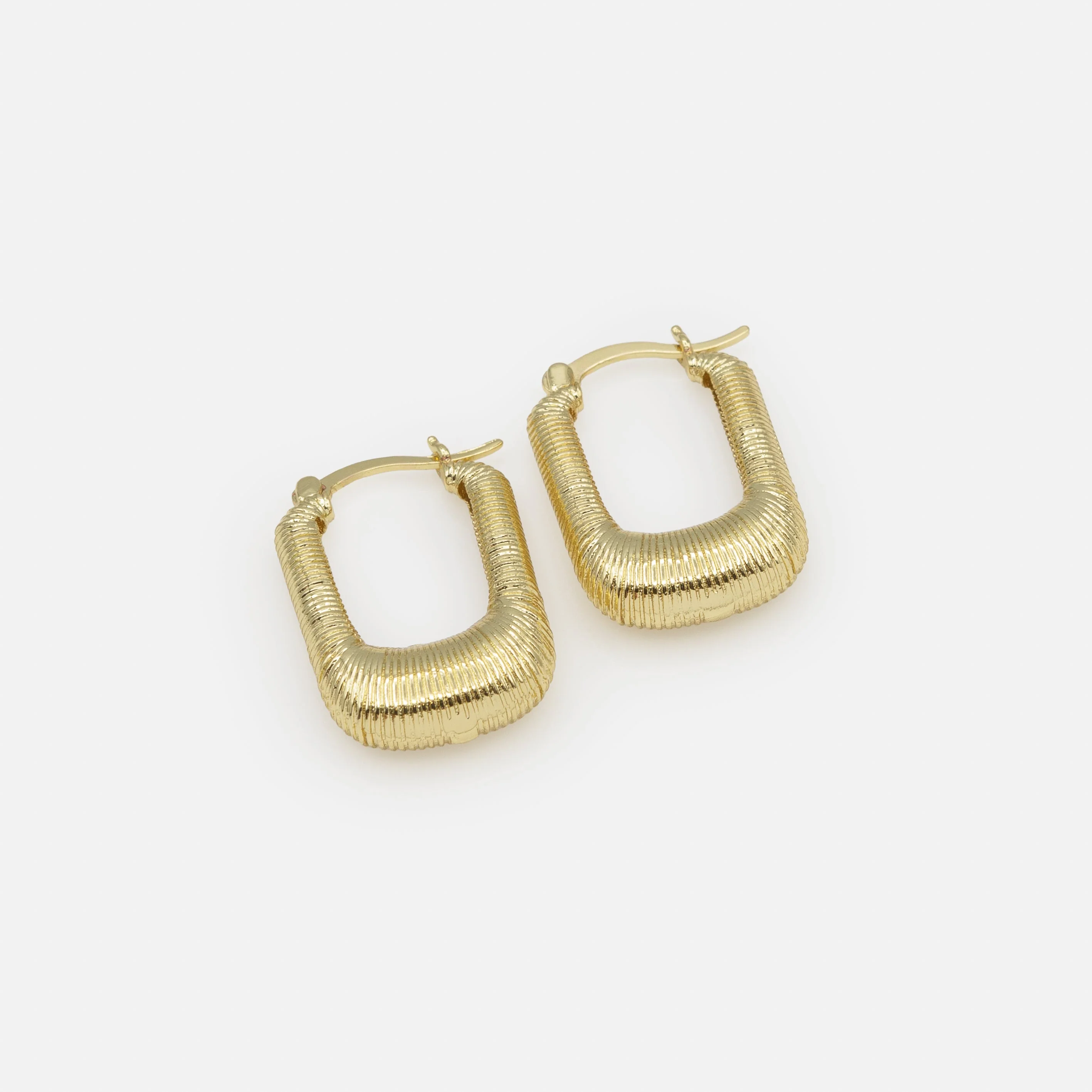 Boucles d'oreilles dorées ovales à rainures - Image 2