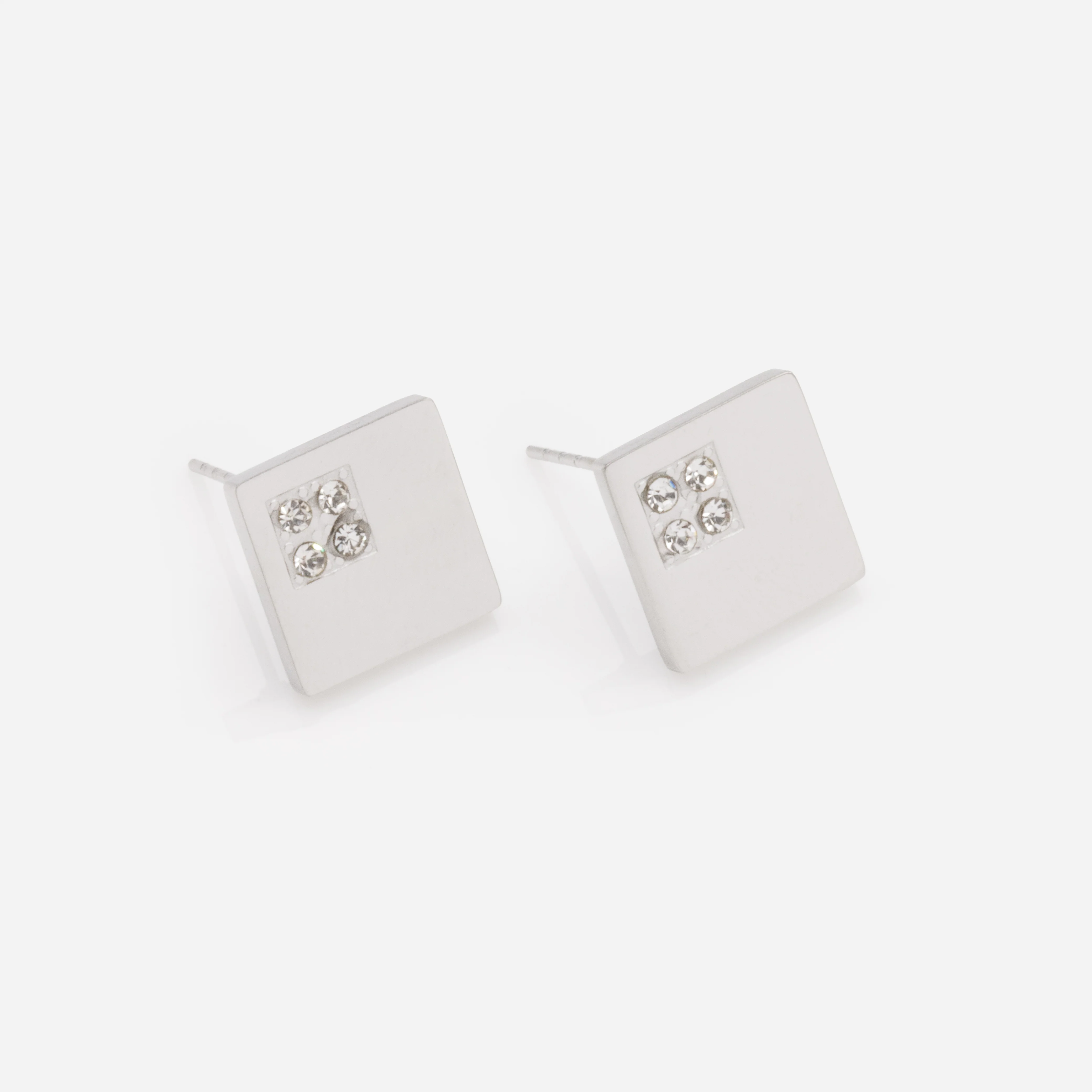 Boucles d'oreilles losanges argentés avec zircons cubiques en acier inoxydable - Image 2