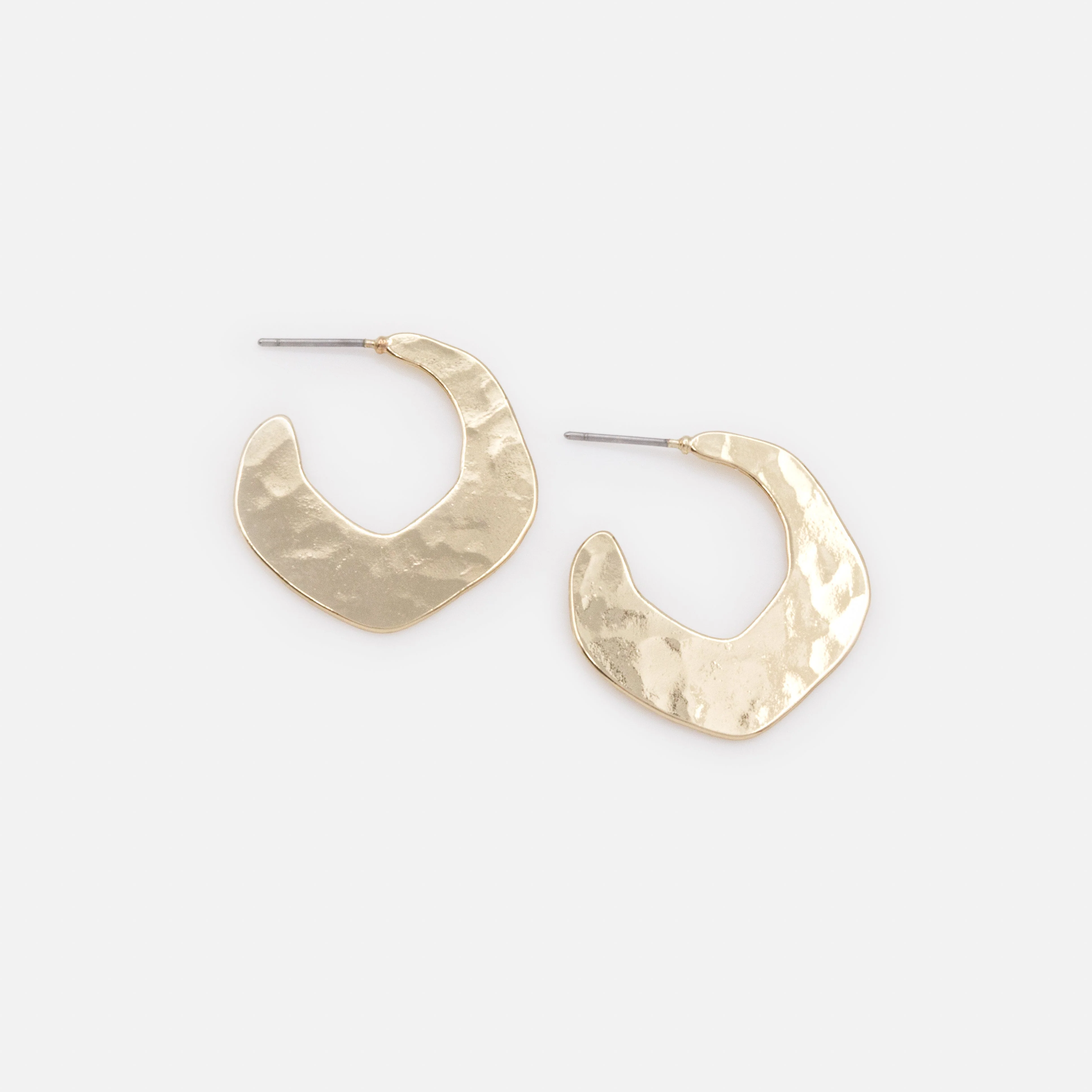 Boucles d'oreilles minces anneaux dorés martelés - Image 2