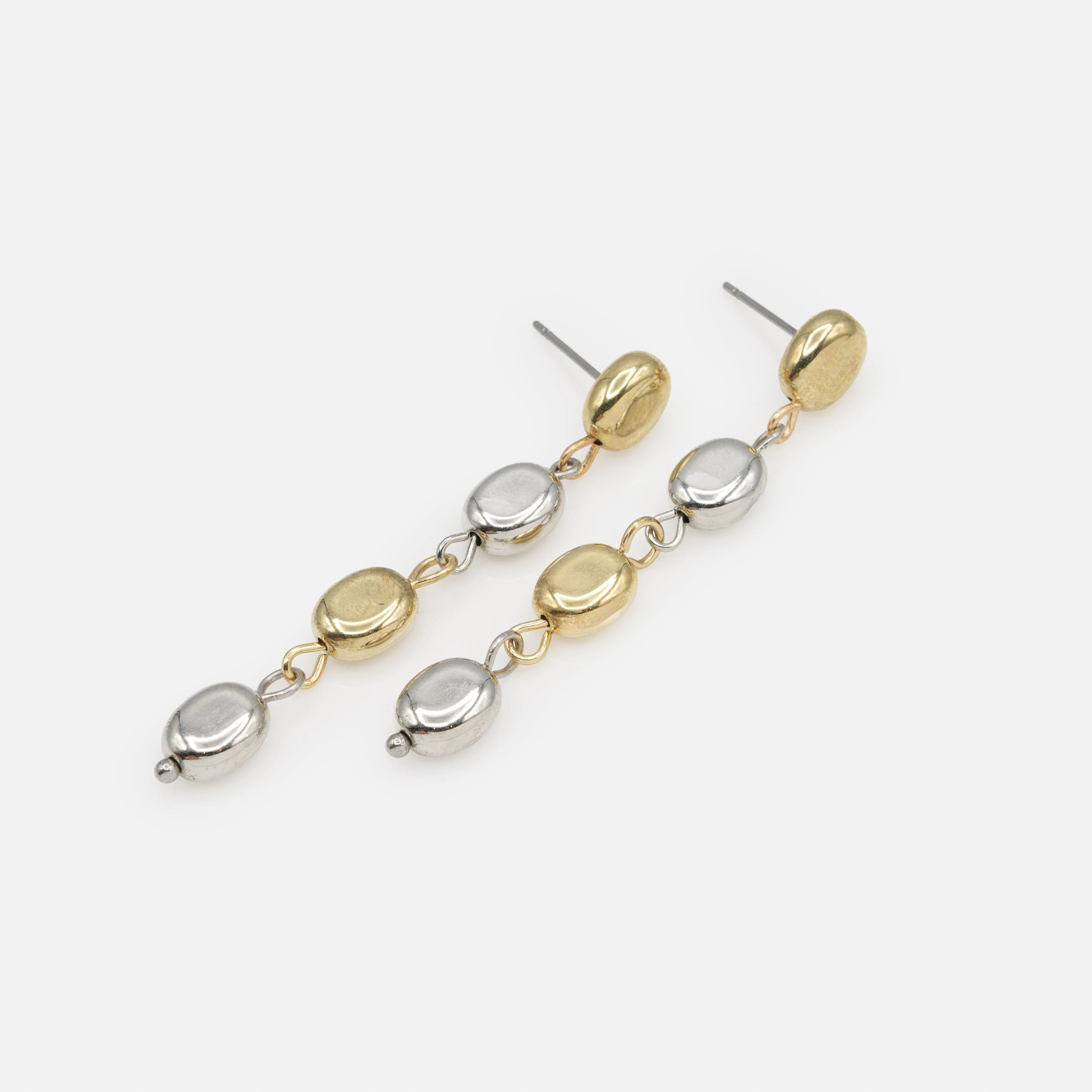 Boucles d'oreilles pendantes billes plates deux tons - Image 2