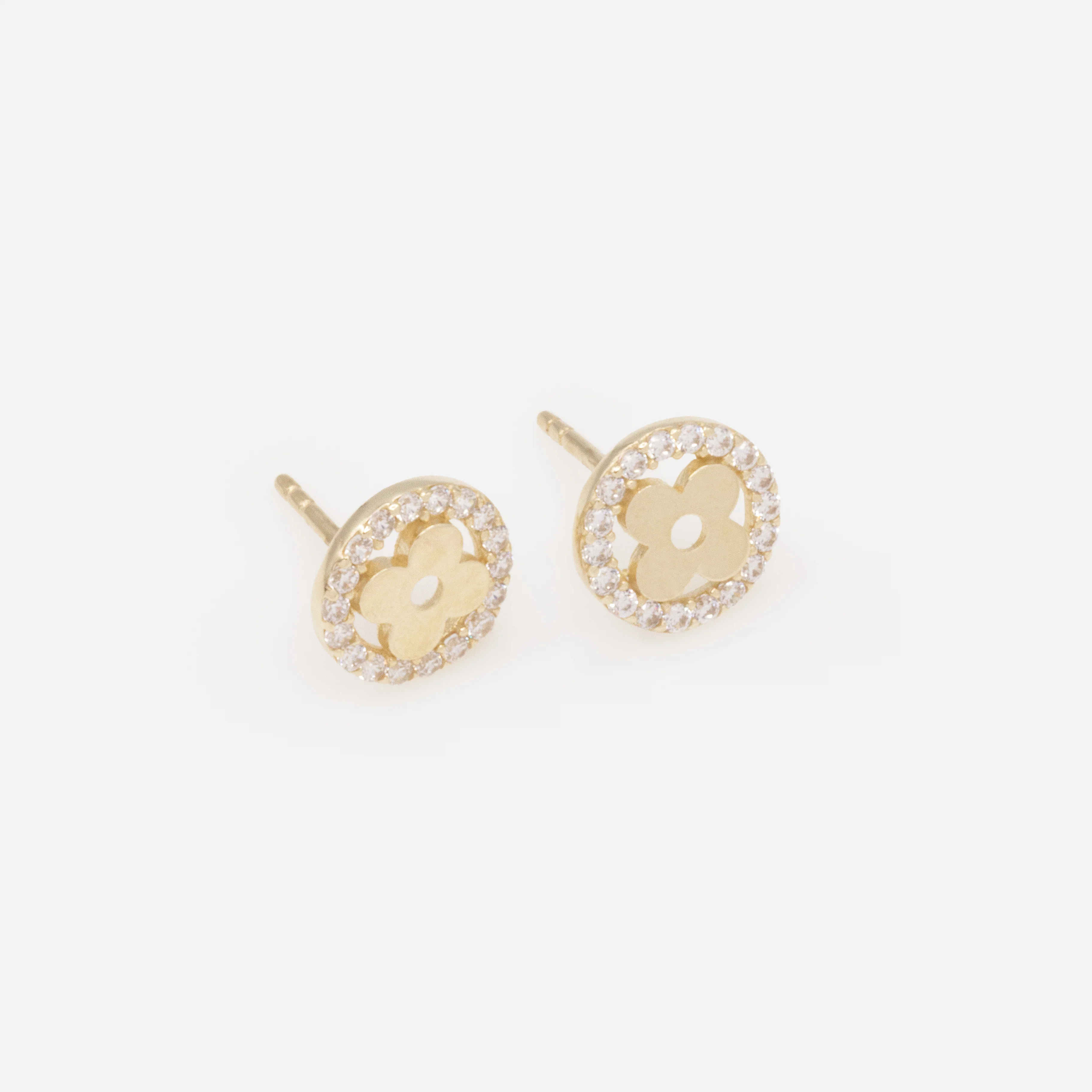 Boucles d'oreilles petite fleur dans son jardin de zircons cubiques en or 10 carats - Image 2