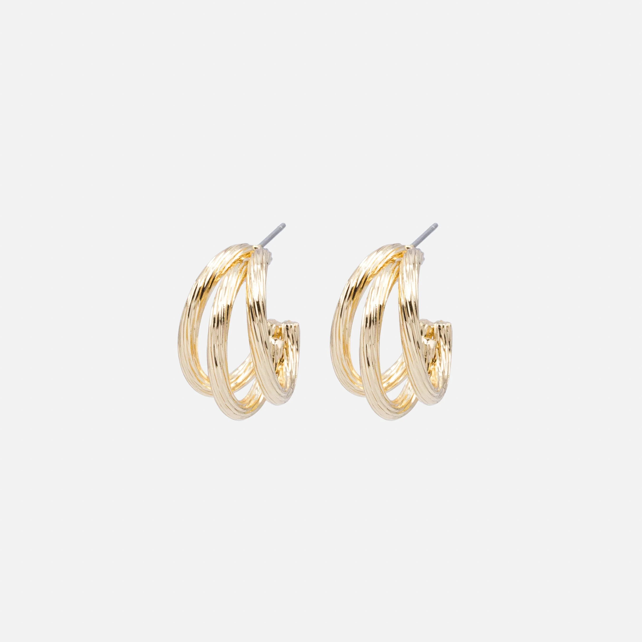 Boucles d'oreilles triple anneau doré à rainures