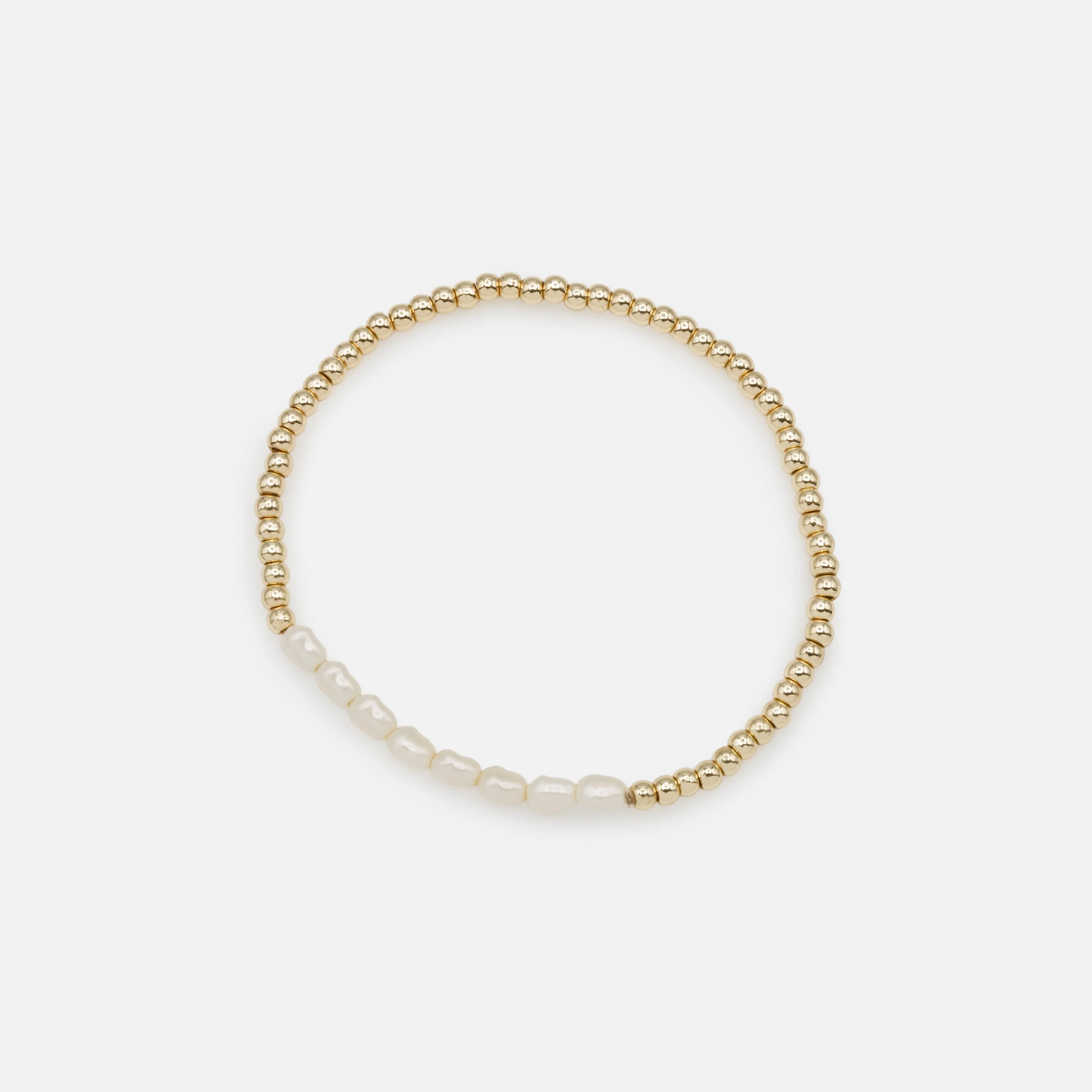 Trio de bracelets élastiques dorés perle synthétique trois façons - Image 3
