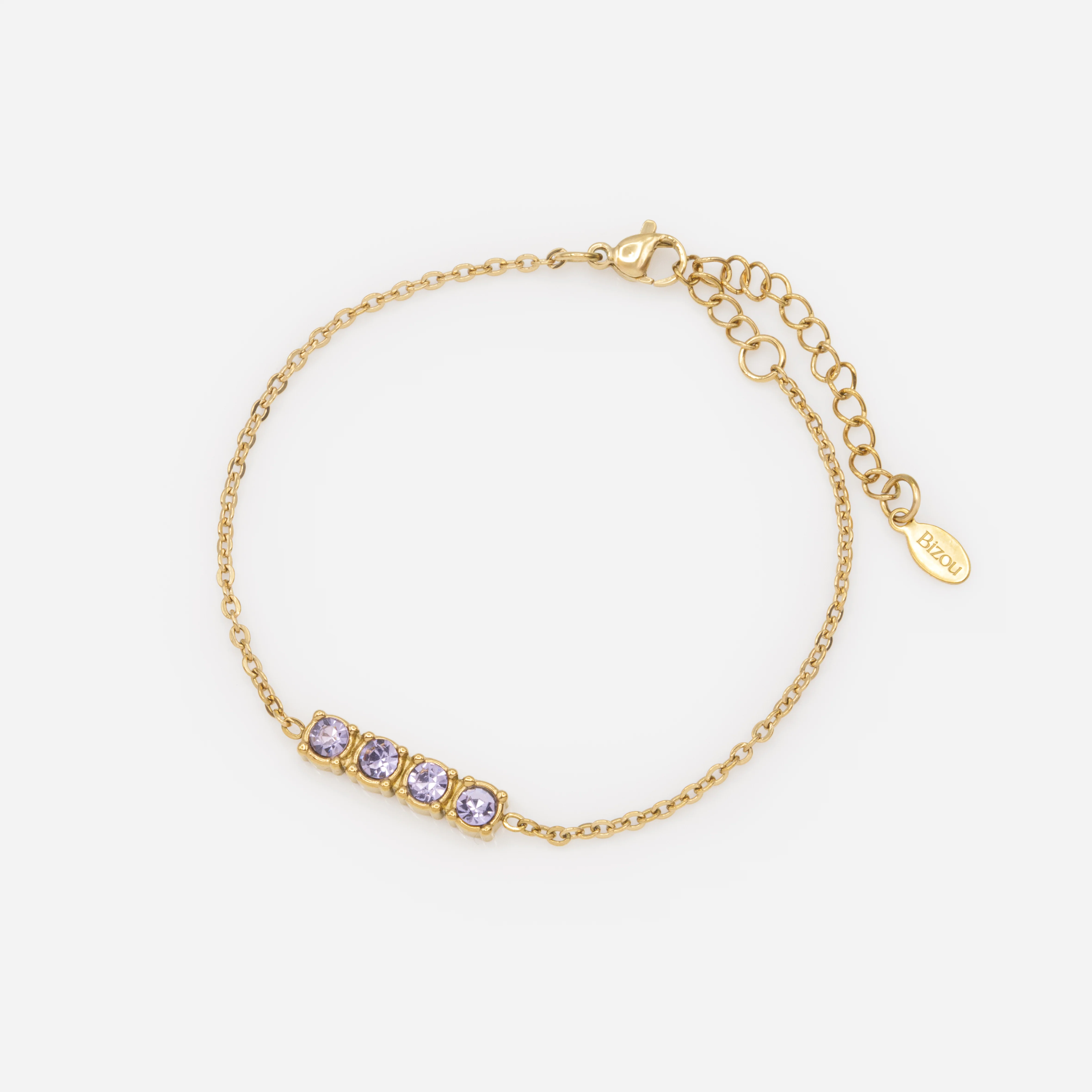 Bracelet doré avec zircons cubiques mauve pâle en acier inoxydable