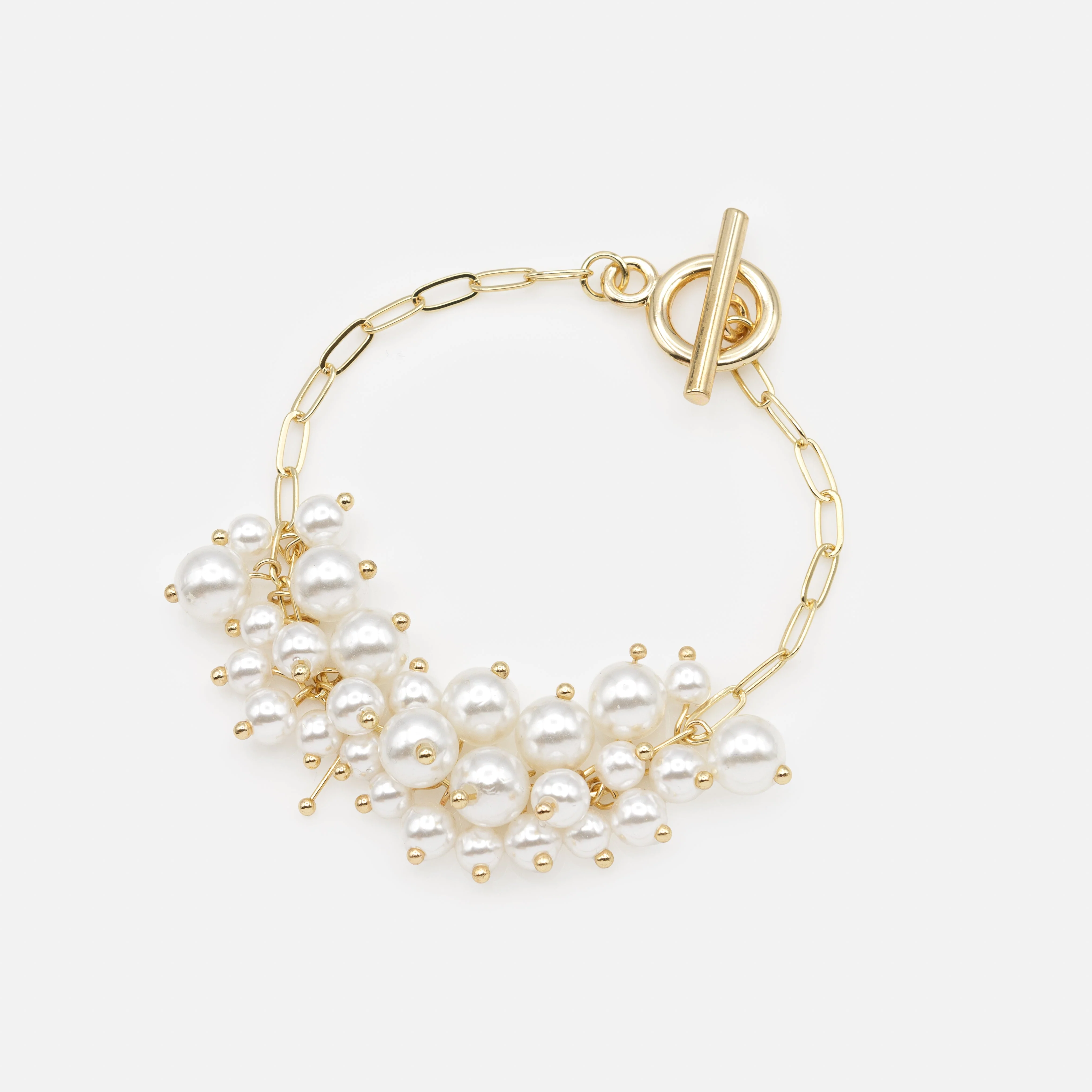 Bracelet doré bouquets de perles synthétiques