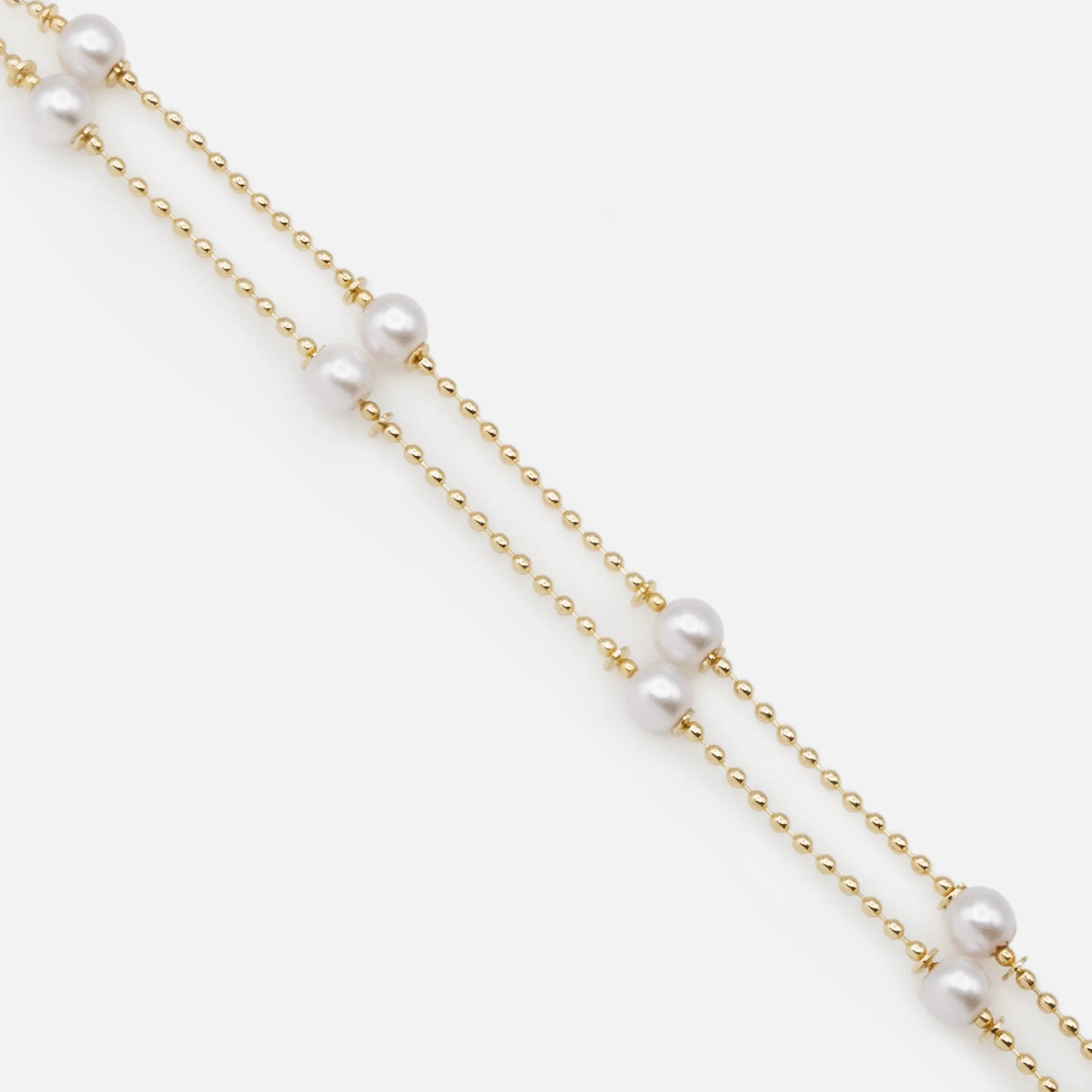 Bracelet double chaîne fines billes dorées et perles rondes - Image 2