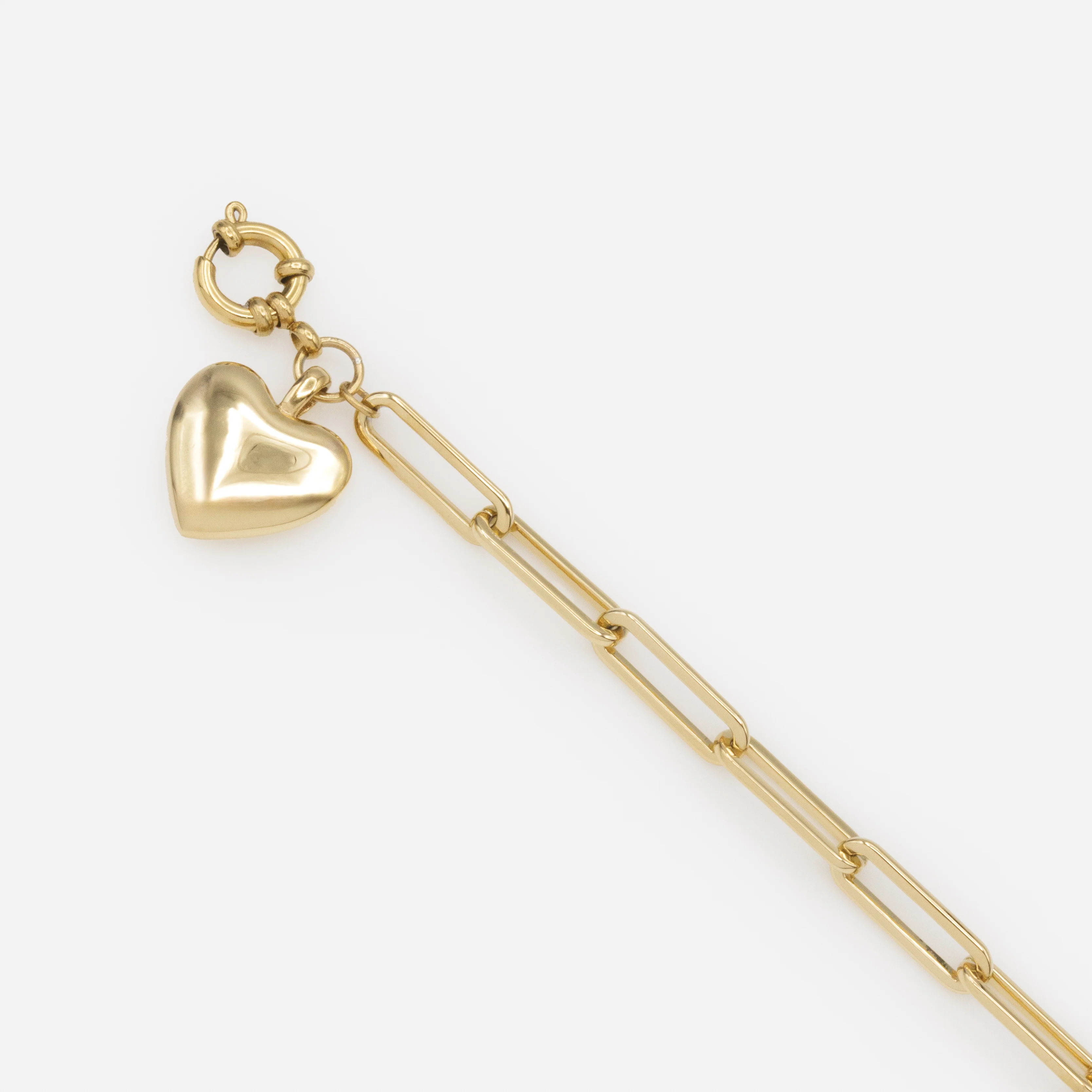 Bracelet doré à mailles trombone avec breloque coeur en acier inoxydable - Image 2