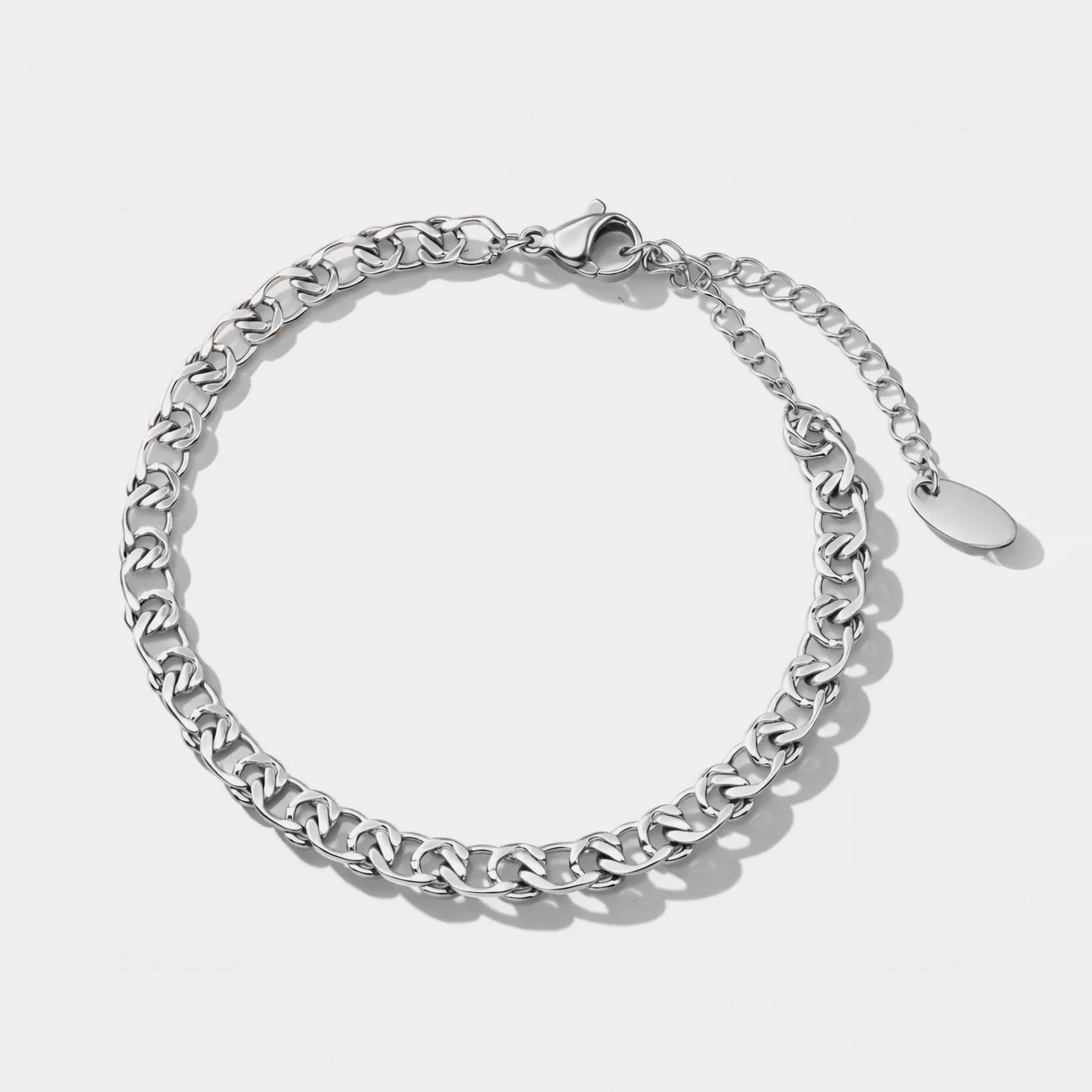 Bracelet argenté maille croisée en acier inoxydable