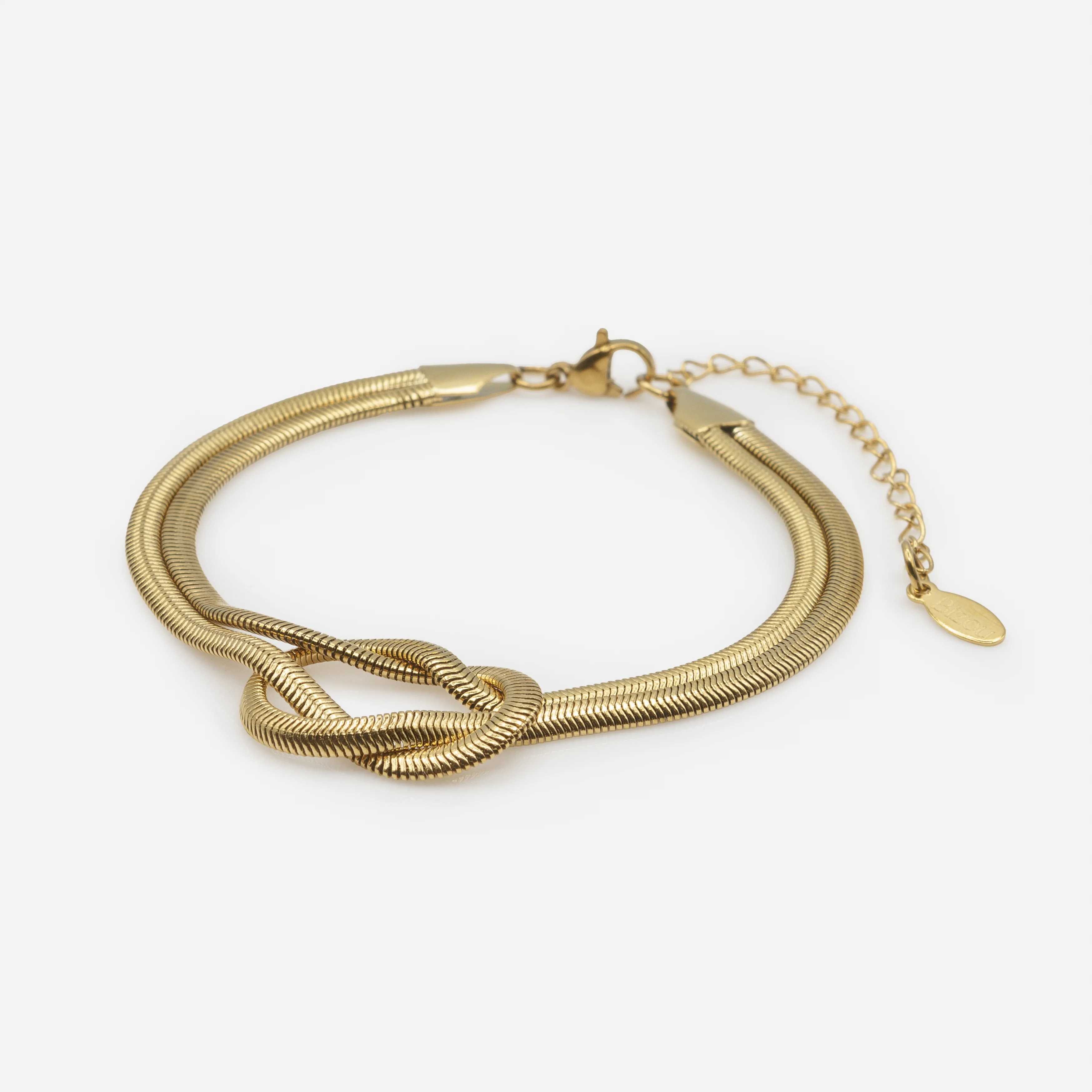 Bracelet noeud doré à mailles serpentines rondes en acier inoxydable - Image 2