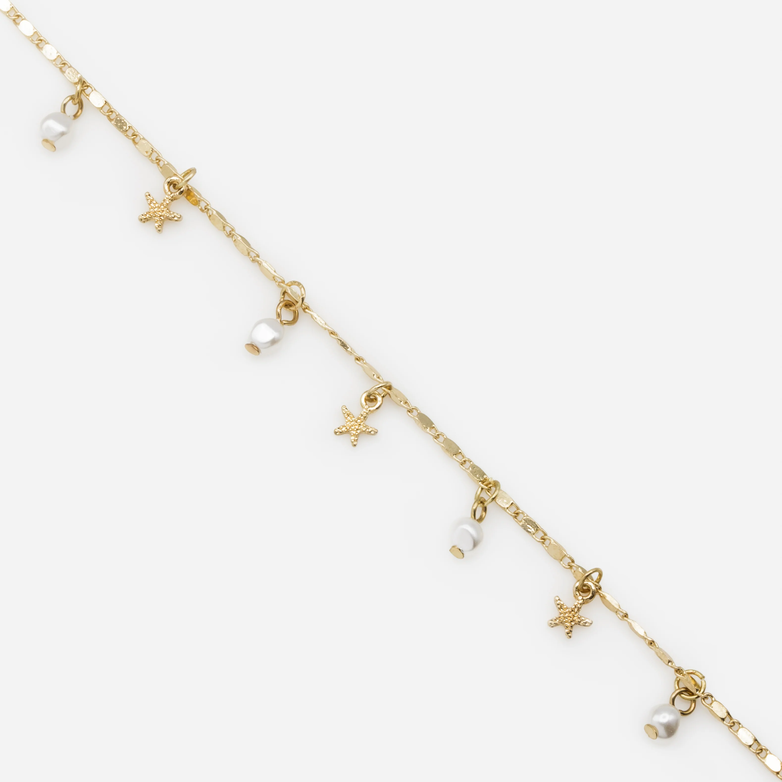 Chaîne de cheville dorée avec perles et étoiles de mer - Image 2